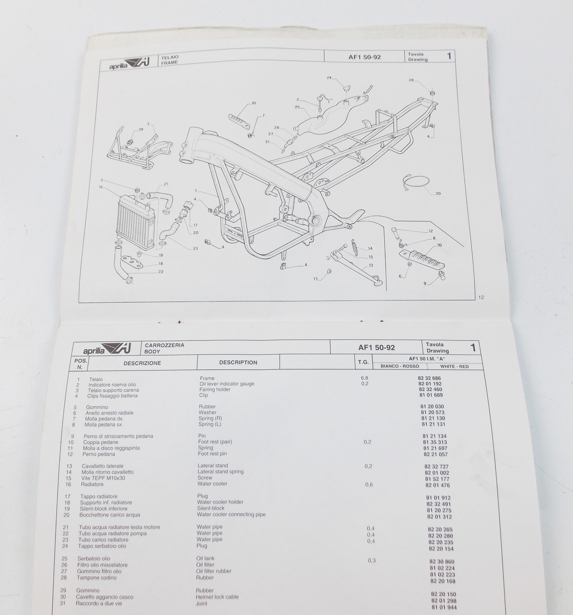 1992 APRILIA AF1 50 FUTURA CHASSIS MOTOR SPARE PARTS CATALOG MANUAL BOOK 321 - MotoRaider