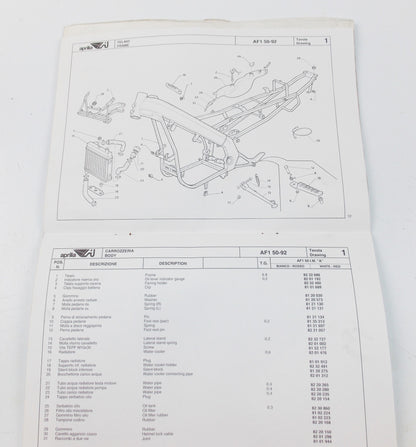 1992 APRILIA AF1 50 FUTURA CHASSIS MOTOR SPARE PARTS CATALOG MANUAL BOOK 321 - MotoRaider