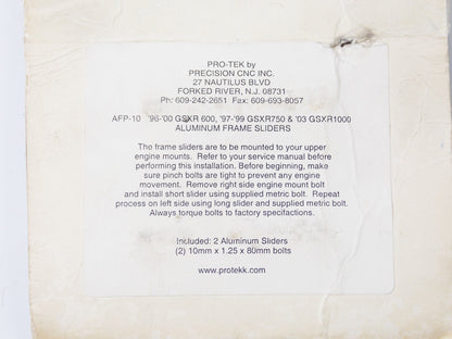PRO-TEK  SUZUKI 1996-2000 GSXR600 ALUMINUM FRAME SLIDERS PRTECTORS AFP-10 - MotoRaider