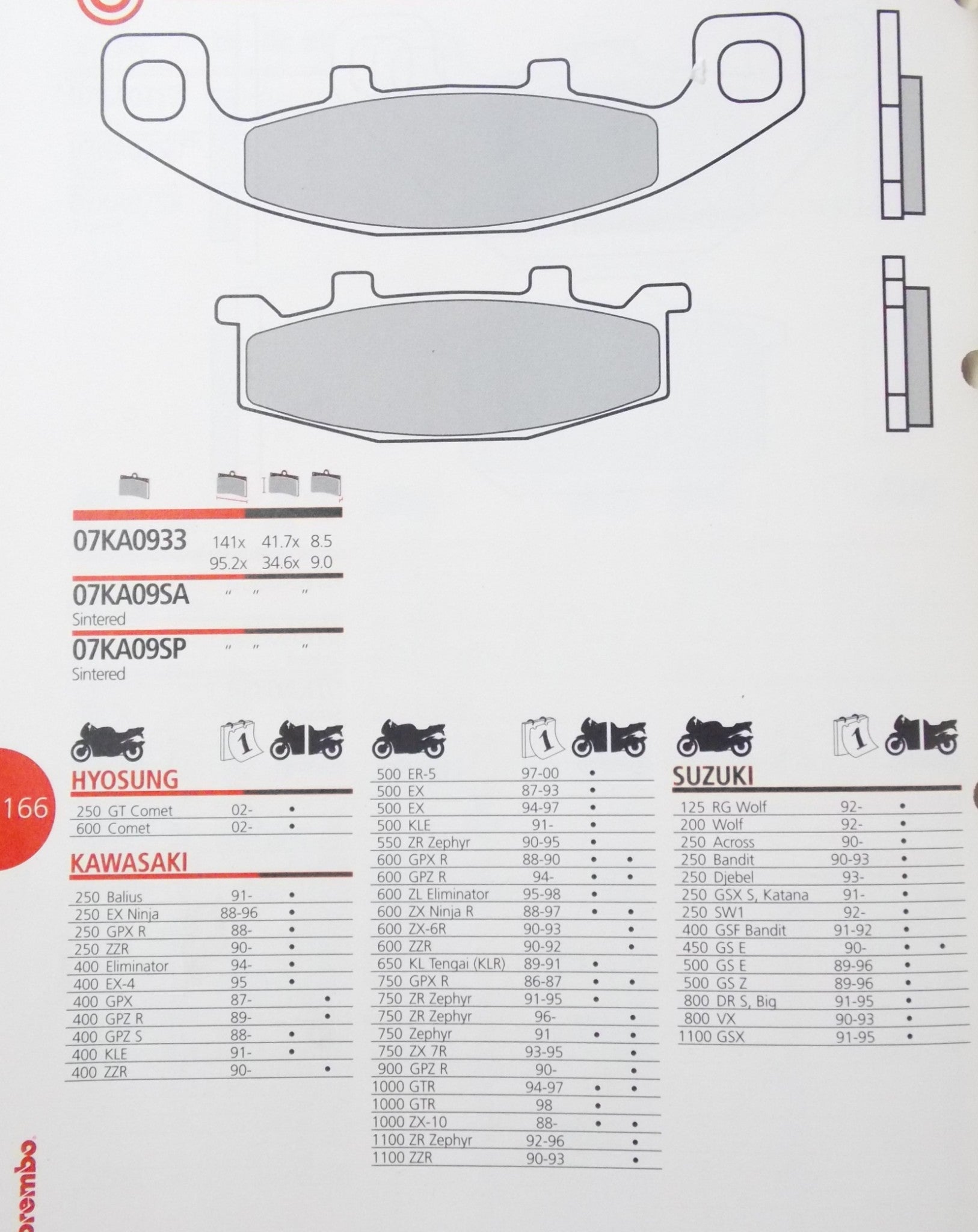 NOS OEM BREMBO 1992 125 / 200 FRONT BRAKE PADS 07KA0933 / 09SA / 09SP KAWASAKI - MotoRaider