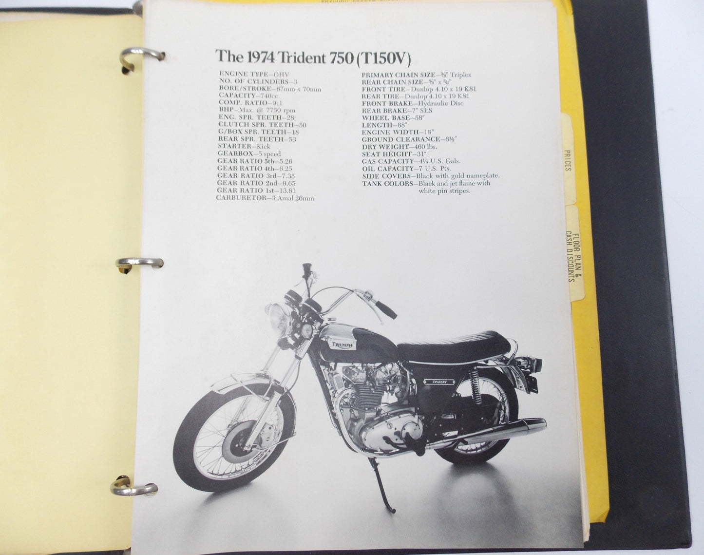 OEM TRIUMPH 1974 TRIDENT BONNEVILLE 750 TR5MX MODEL LINE DEALER MANUAL BINDER - MotoRaider