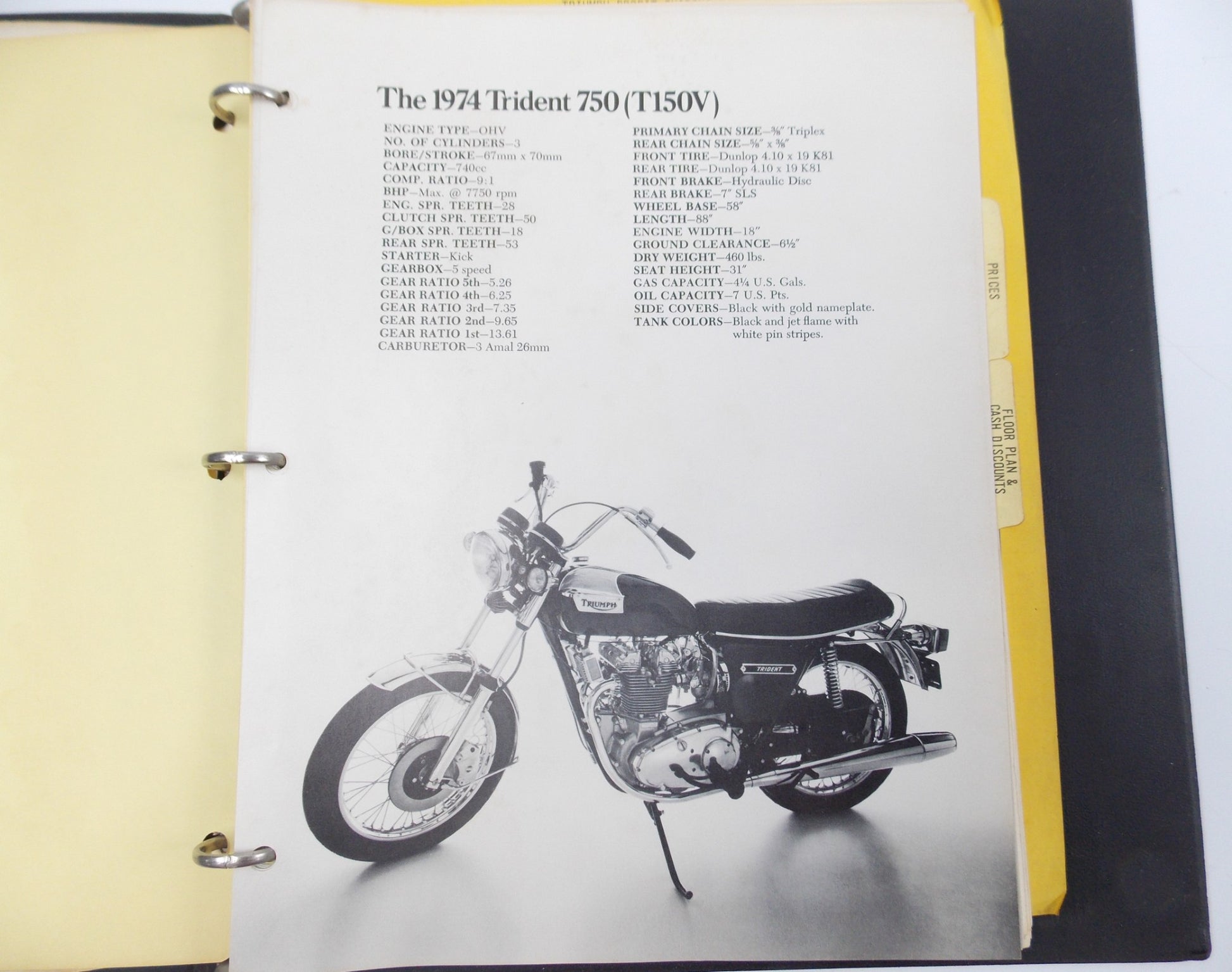 OEM TRIUMPH 1974 TRIDENT BONNEVILLE 750 TR5MX MODEL LINE DEALER MANUAL BINDER - MotoRaider
