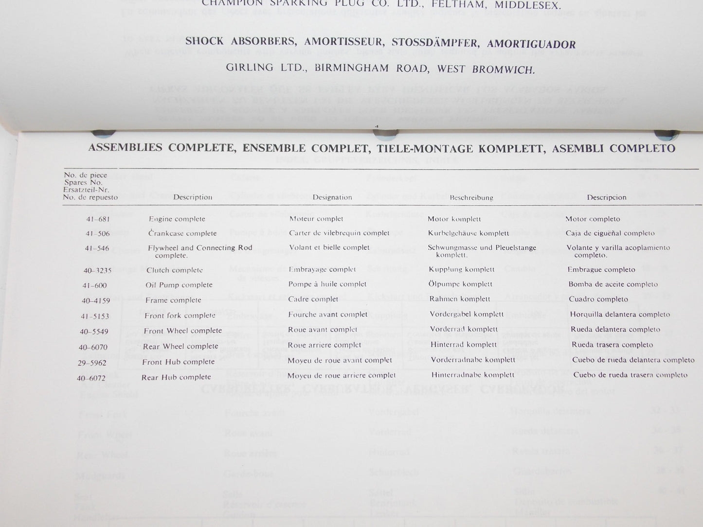BSA BOOK SPARES MANUAL B44 VICTOR ENDURO 1966 ENGLISH FRENCH GERMAN SPANISH - MotoRaider