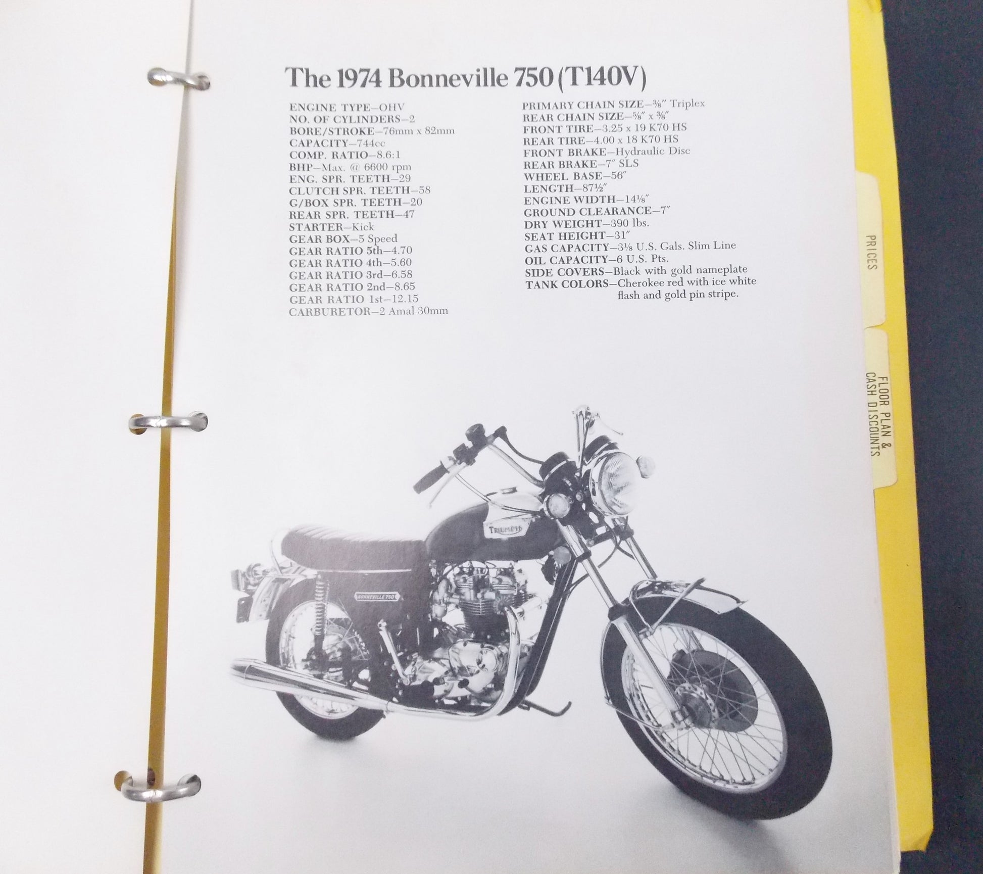 OEM TRIUMPH 1974 TRIDENT BONNEVILLE 750 TR5MX MODEL LINE DEALER MANUAL BINDER - MotoRaider