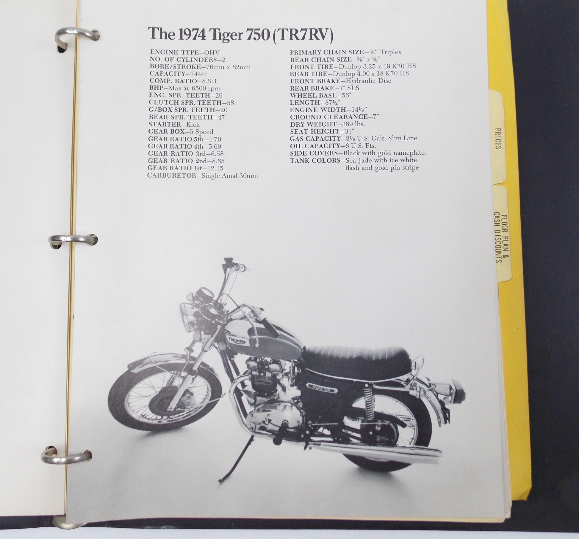 OEM TRIUMPH 1974 TRIDENT BONNEVILLE 750 TR5MX MODEL LINE DEALER MANUAL BINDER - MotoRaider