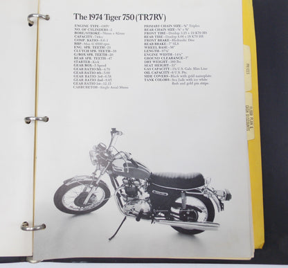 OEM TRIUMPH 1974 TRIDENT BONNEVILLE 750 TR5MX MODEL LINE DEALER MANUAL BINDER - MotoRaider