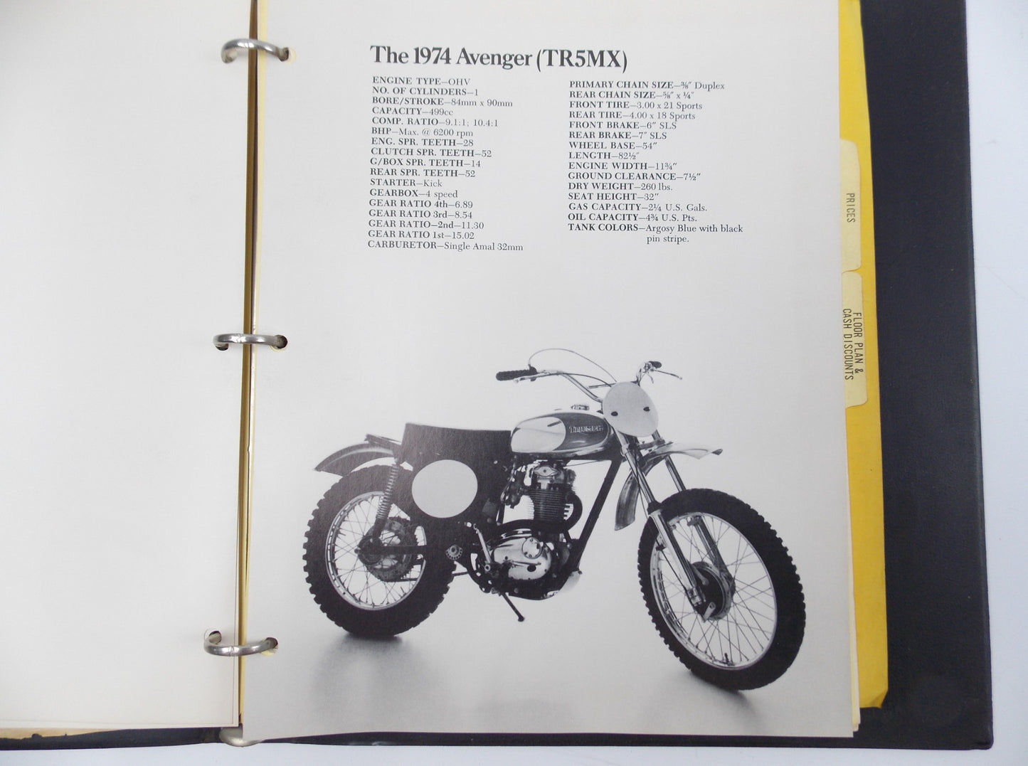 OEM TRIUMPH 1974 TRIDENT BONNEVILLE 750 TR5MX MODEL LINE DEALER MANUAL BINDER - MotoRaider