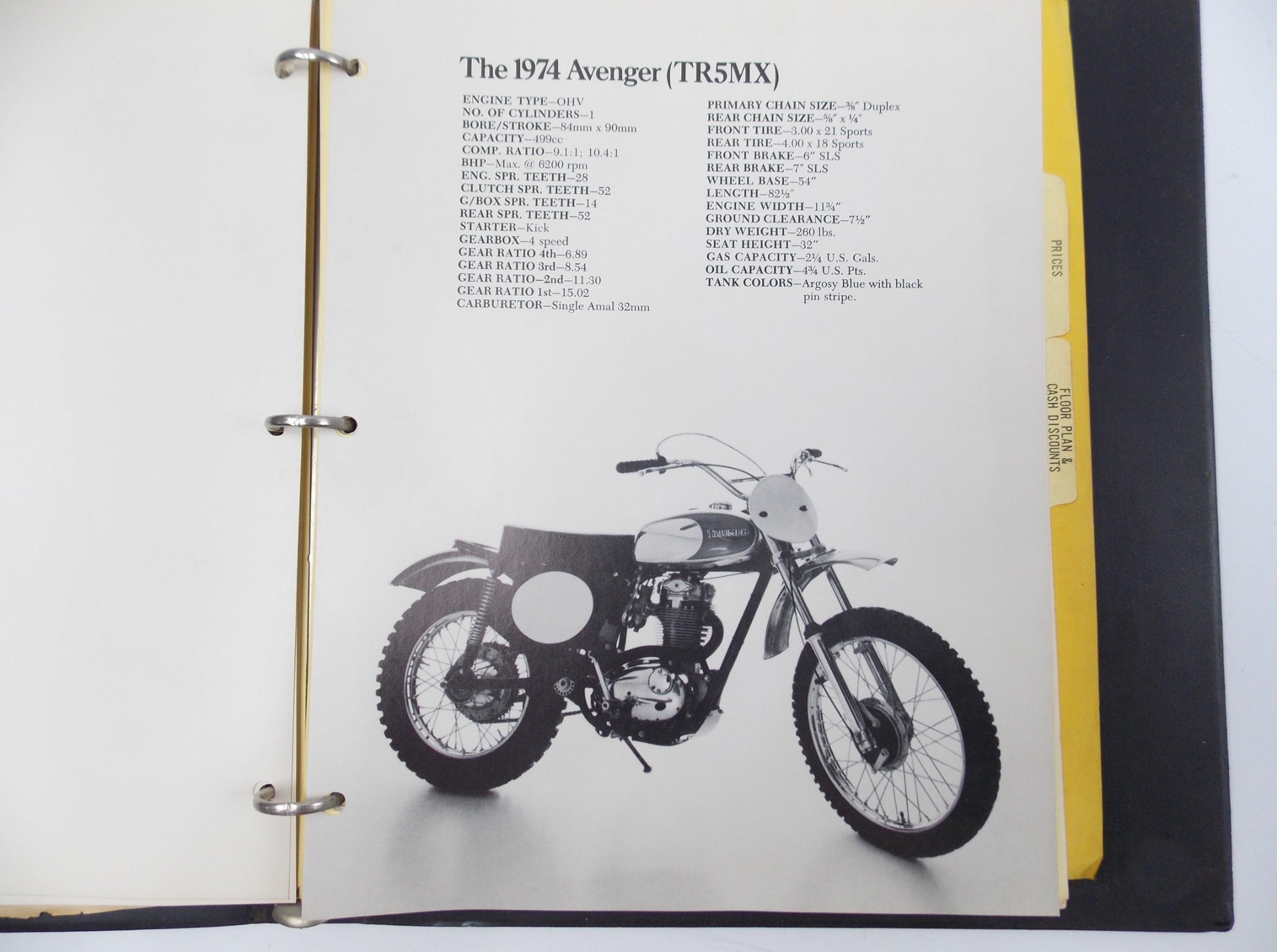 OEM TRIUMPH 1974 TRIDENT BONNEVILLE 750 TR5MX MODEL LINE DEALER MANUAL BINDER - MotoRaider