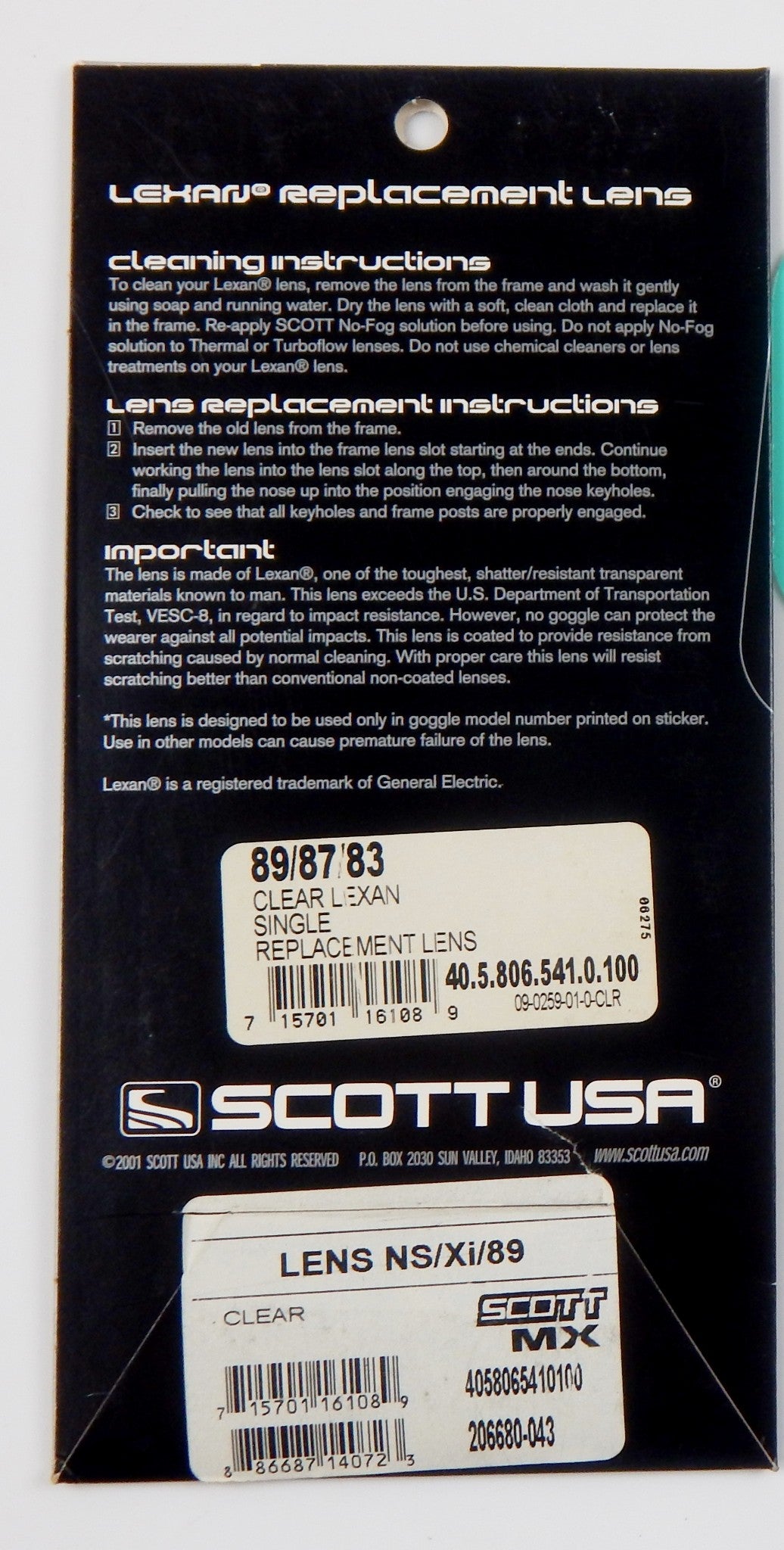 SCOTT USA GOGGLES BLUE LENS SHIELD VISOR 89/87/83 40.5.806.541.0.100 VINTAGE - MotoRaider