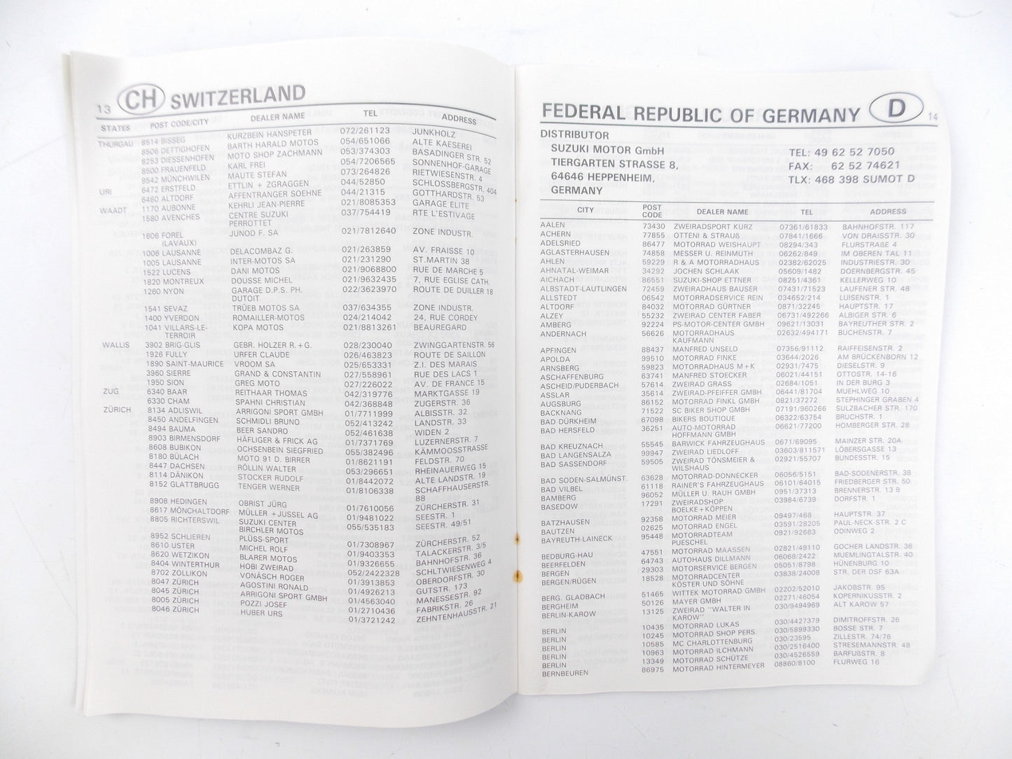 1995 INTER-EUROPE SUZUKI MOTORCYCLE DEALER NETWORK BOOK CATALOG 99013-19940-EUR - MotoRaider