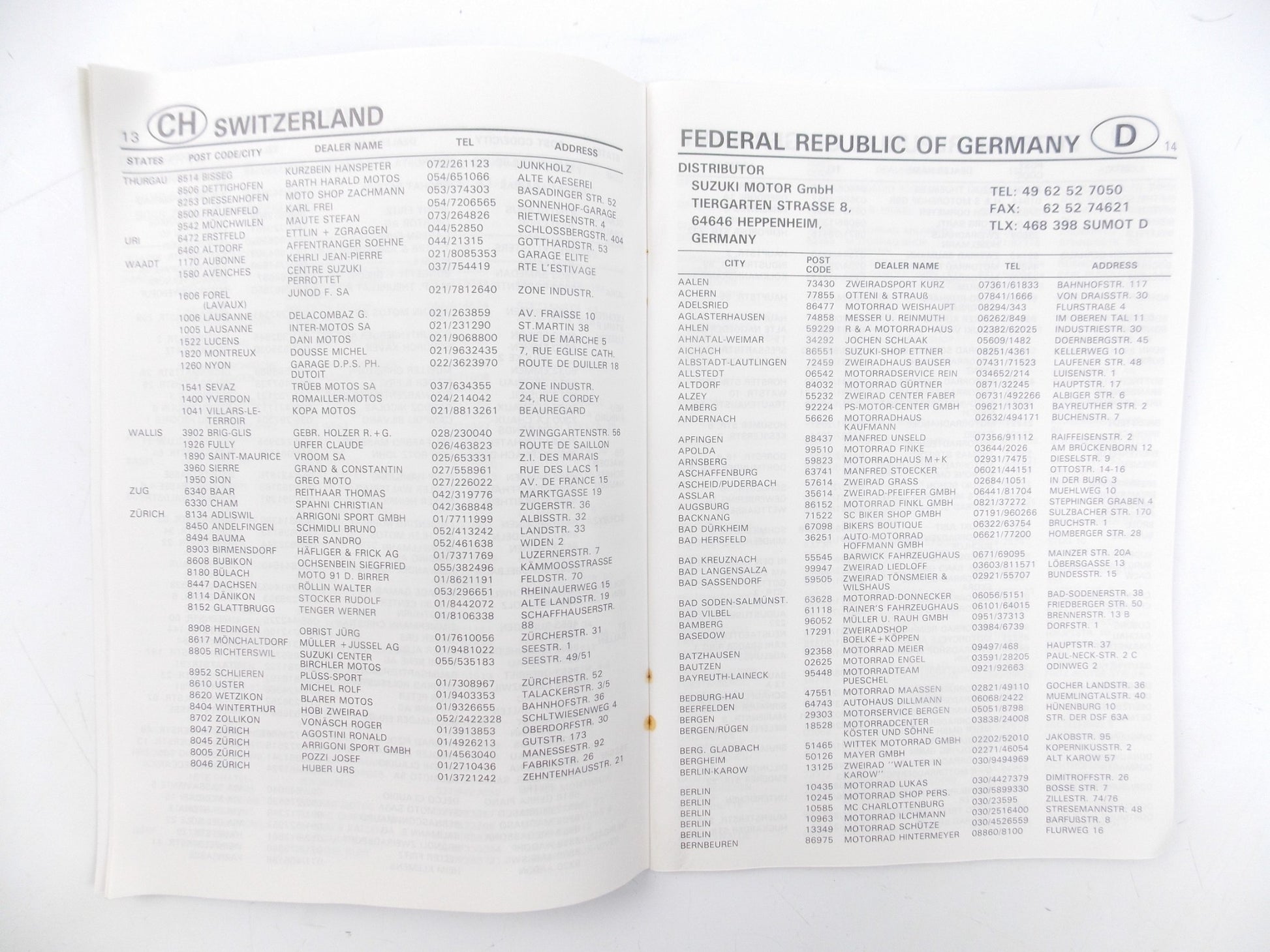 1995 INTER-EUROPE SUZUKI MOTORCYCLE DEALER NETWORK BOOK CATALOG 99013-19940-EUR - MotoRaider