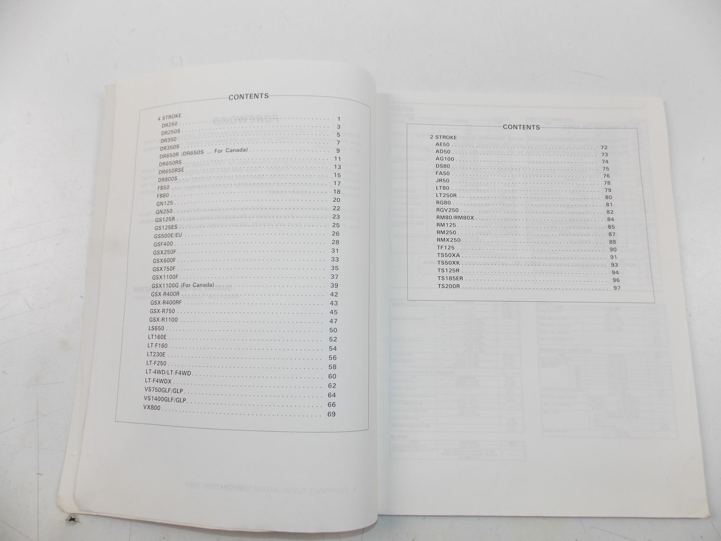 03/1991 SERVICE DATA MANUAL BOOK SUZUKI 4 & 2 STROKE MOTORCYCLES 99510-01910-01E - MotoRaider
