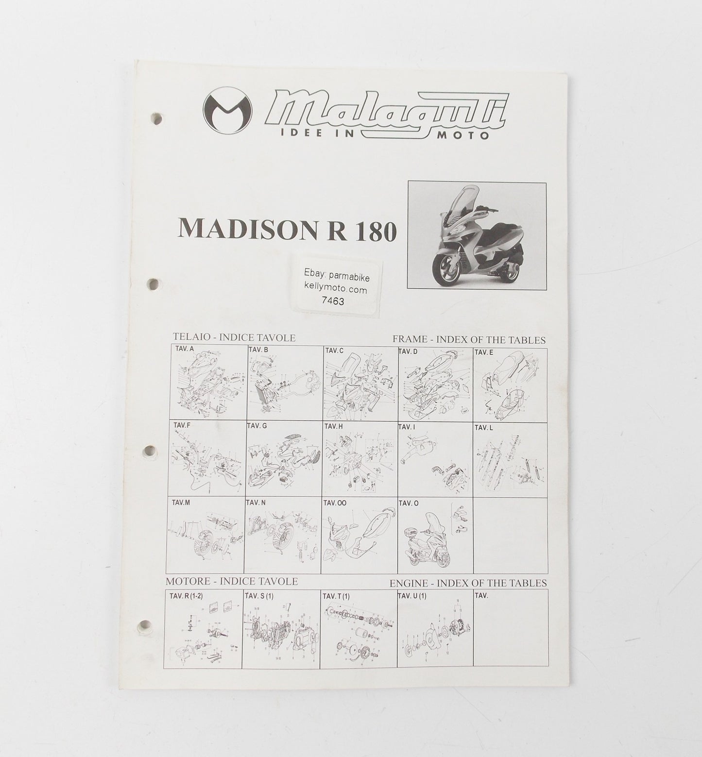 OEM MALAGUTI MADISON R 180 SPARE PARTS CATALOG MANUAL BOOK ITALIAN ENGLISH - MotoRaider