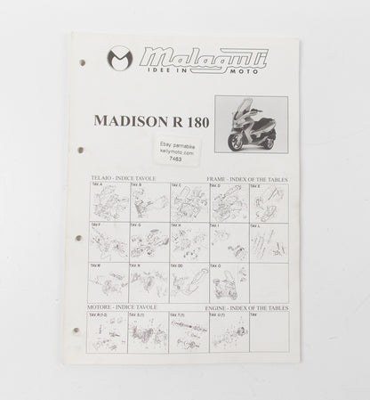 OEM MALAGUTI MADISON R 180 SPARE PARTS CATALOG MANUAL BOOK ITALIAN ENGLISH - MotoRaider
