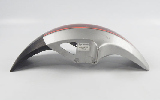 VINTAGE FRONT FENDER MUD GUARD GRAY/ORANGE/RED L=25" W=6" YAMAHA CAGIVA MORINI - MotoRaider