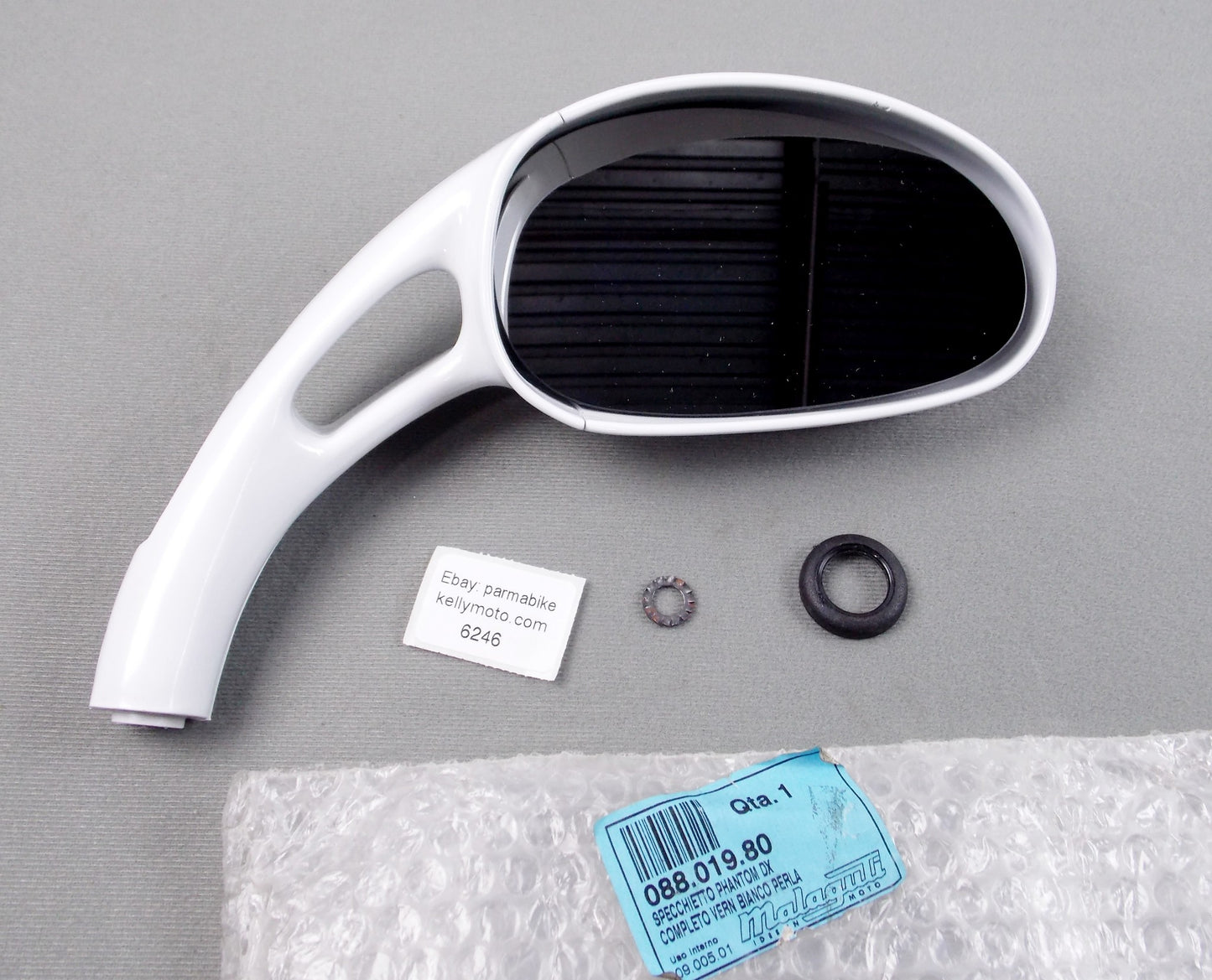 NOS OEM MALAGUTI PHANTOM F12 RIGHT SIDE REAR VIEW MIRROR WHITE 088.019.80 - MotoRaider