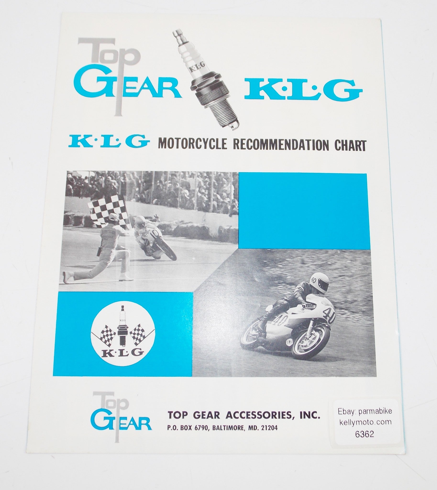TOP GEAR K.L.G SPARK PLUGS MOTORCYCLE RECOMMENDATION CHART ACCESSORIES CATALOG - MotoRaider