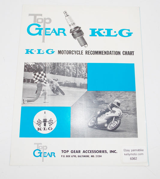 TOP GEAR K.L.G SPARK PLUGS MOTORCYCLE RECOMMENDATION CHART ACCESSORIES CATALOG - MotoRaider