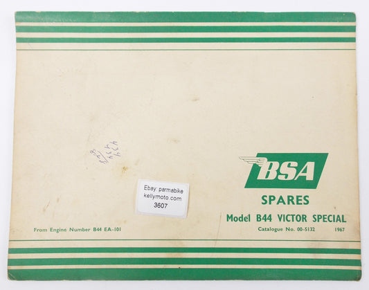1967 BSA MODEL B44 VICTOR SPECIAL REPLACEMENT PARTS LIST BOOK MANUAL No.00-5132 - MotoRaider