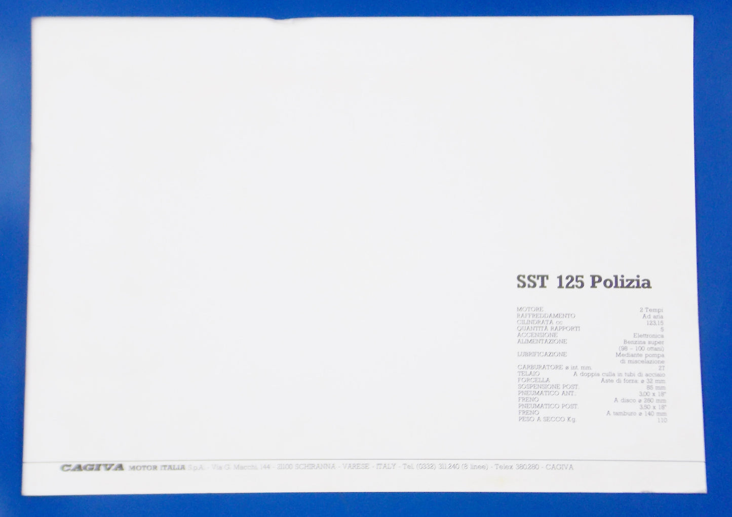 1980's CAGIVA SST 125 POLICE 2 STROKE ORIGINAL DEALER PHOTO BROCHURE 11"x8" - MotoRaider