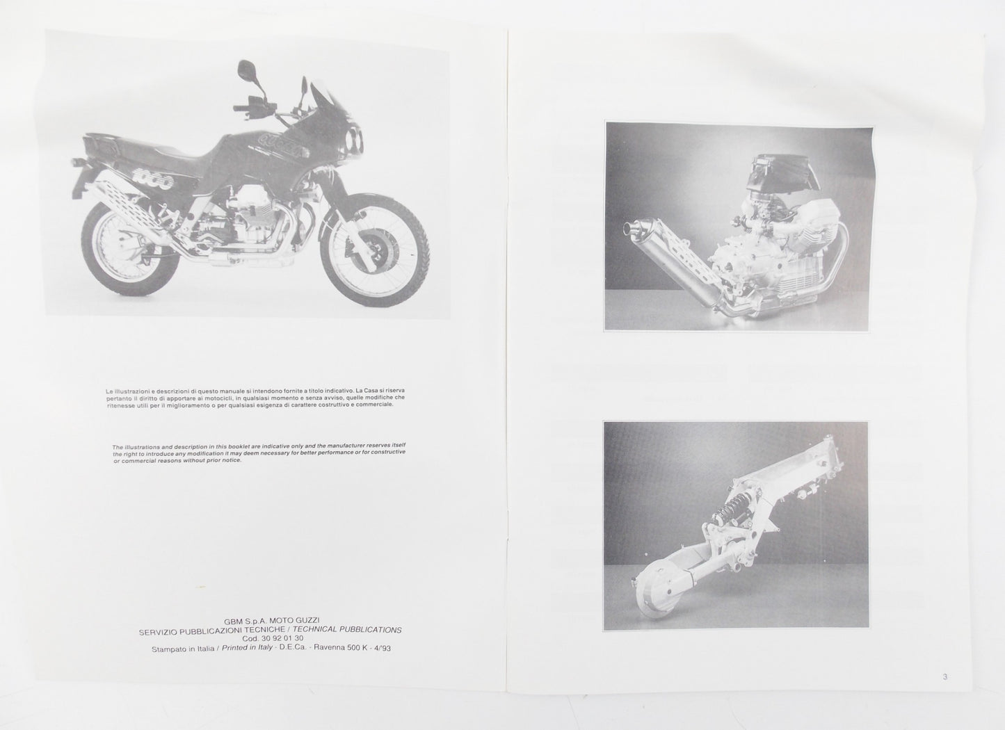OEM 1992-1997 MOTO GUZZI QUOTA 1000 FUEL INJECTION WORKSHOP MANUAL BOOK 30920130 - MotoRaider
