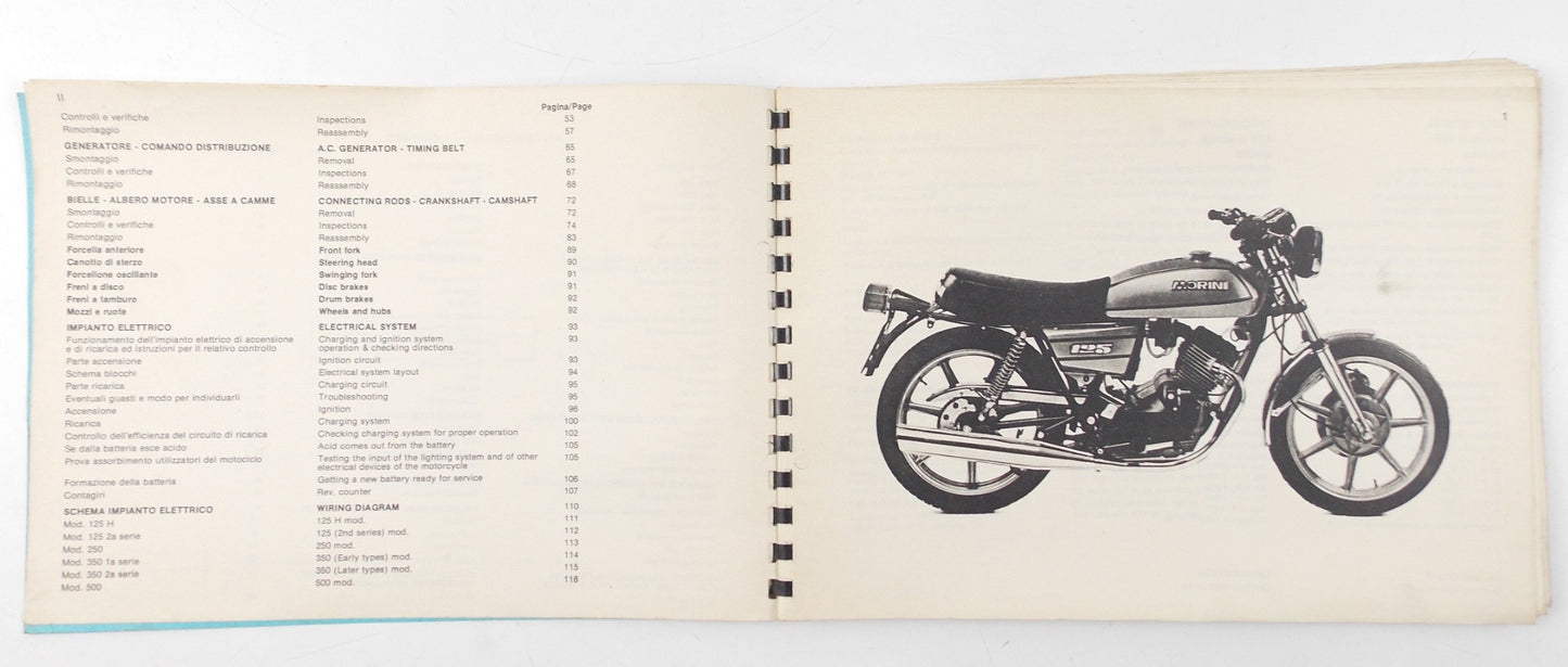 MOTO MORINI 125 SERVICE MANUAL BOOK ITALIAN/ENGLISH 40133 - MotoRaider