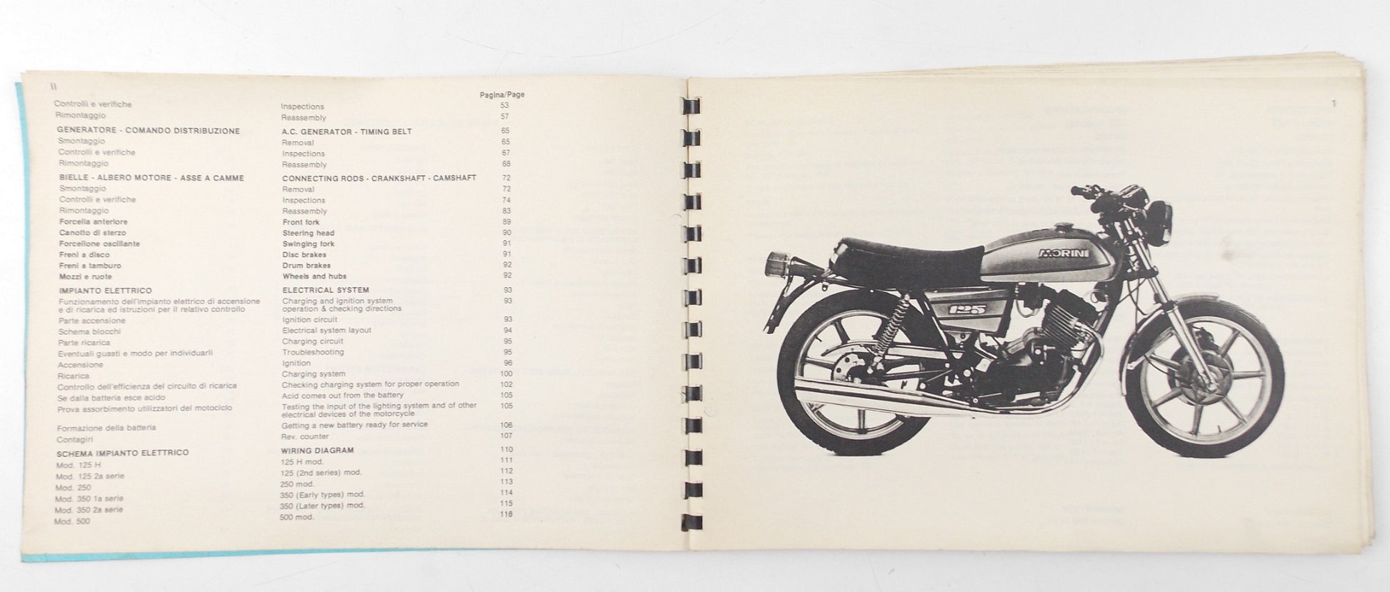 MOTO MORINI 125 SERVICE MANUAL BOOK ITALIAN/ENGLISH 40133 - MotoRaider