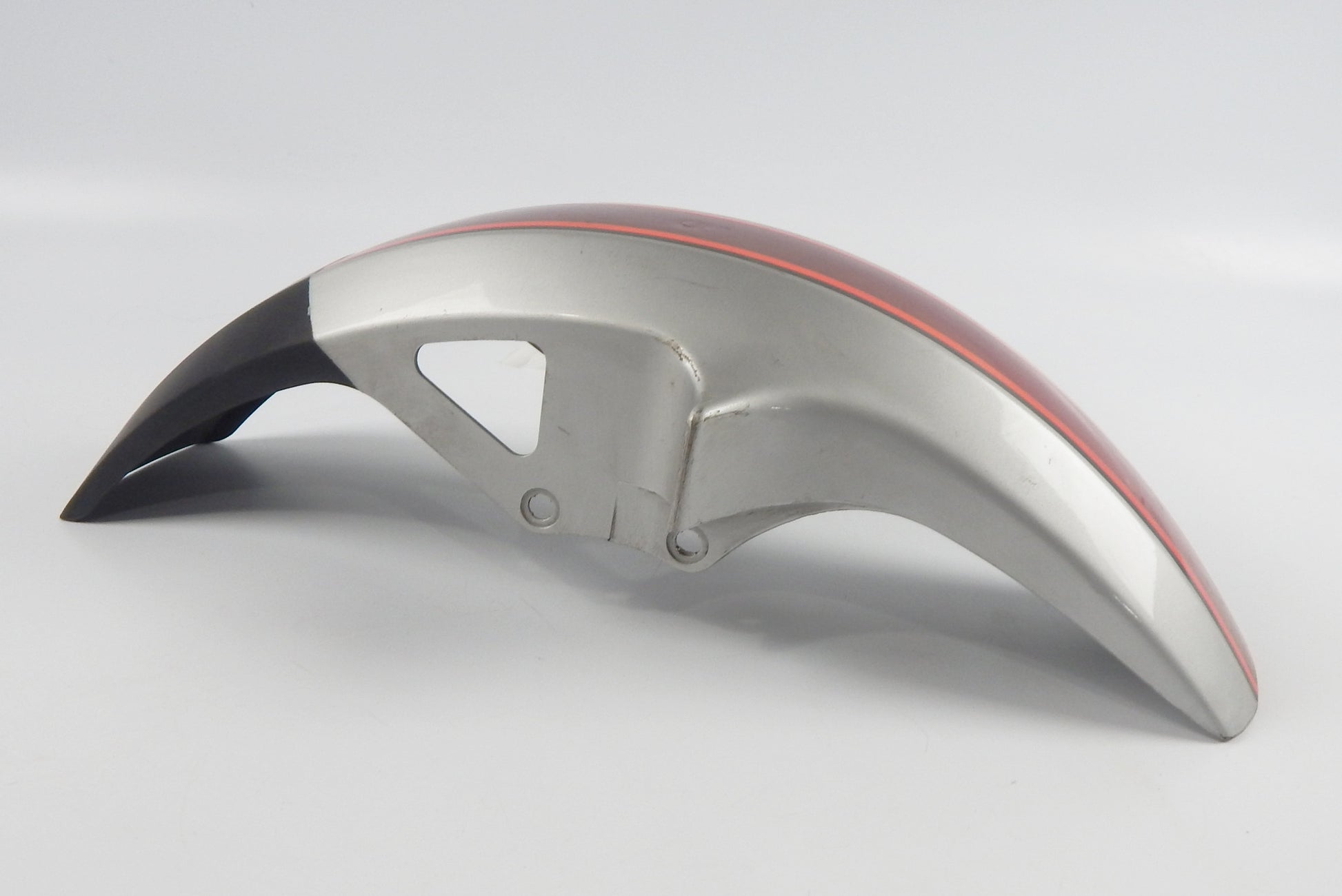 VINTAGE FRONT FENDER MUD GUARD GRAY/ORANGE/RED L=25" W=6" YAMAHA CAGIVA MORINI - MotoRaider