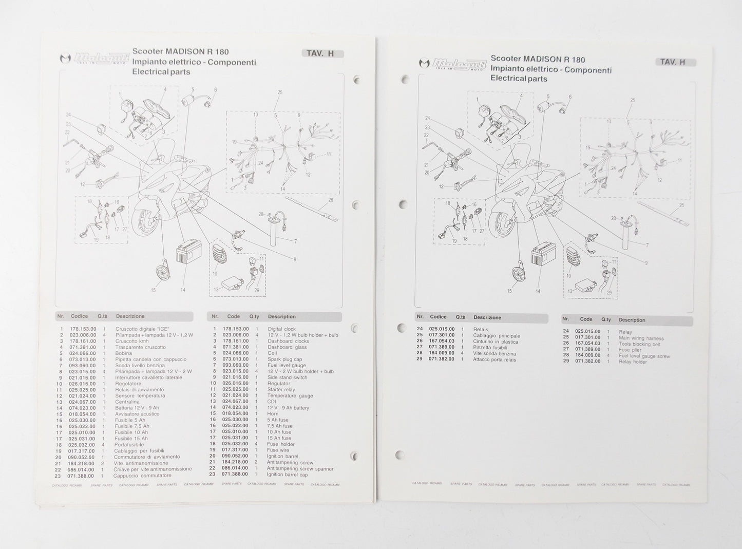 OEM MALAGUTI MADISON R 180 SPARE PARTS CATALOG MANUAL BOOK ITALIAN ENGLISH - MotoRaider