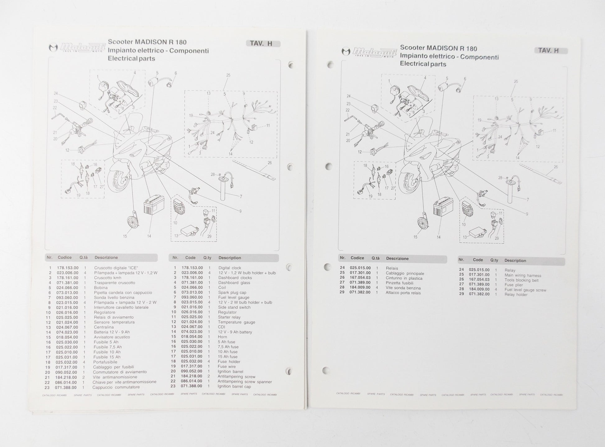 OEM MALAGUTI MADISON R 180 SPARE PARTS CATALOG MANUAL BOOK ITALIAN ENGLISH - MotoRaider