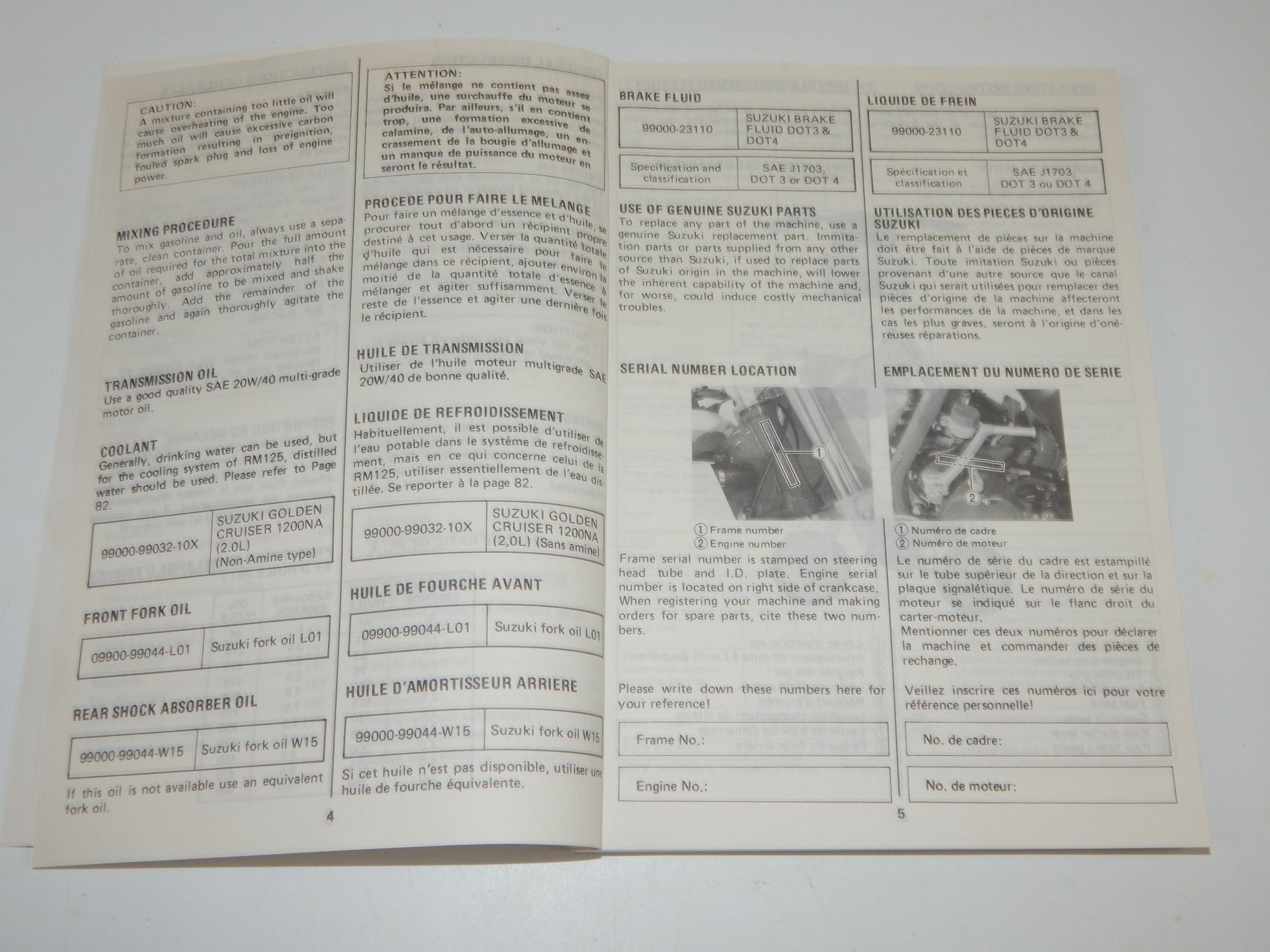 1987 SUZUKI RM125 USER OWNER MANUAL BOOK 99011-01B22-01B MULTI LANGUAGE VINTAGE - MotoRaider