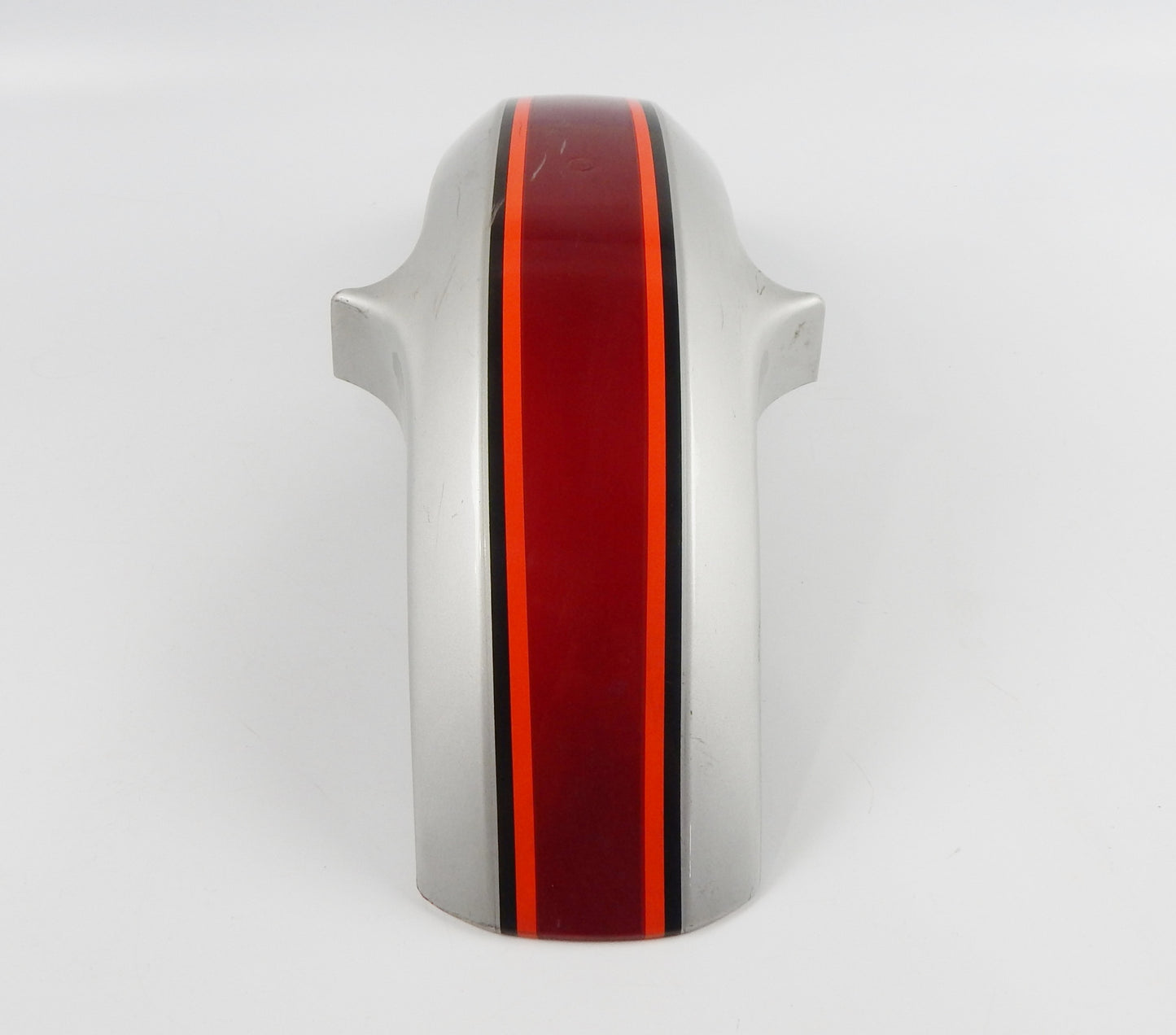 VINTAGE FRONT FENDER MUD GUARD GRAY/ORANGE/RED L=25" W=6" YAMAHA CAGIVA MORINI - MotoRaider