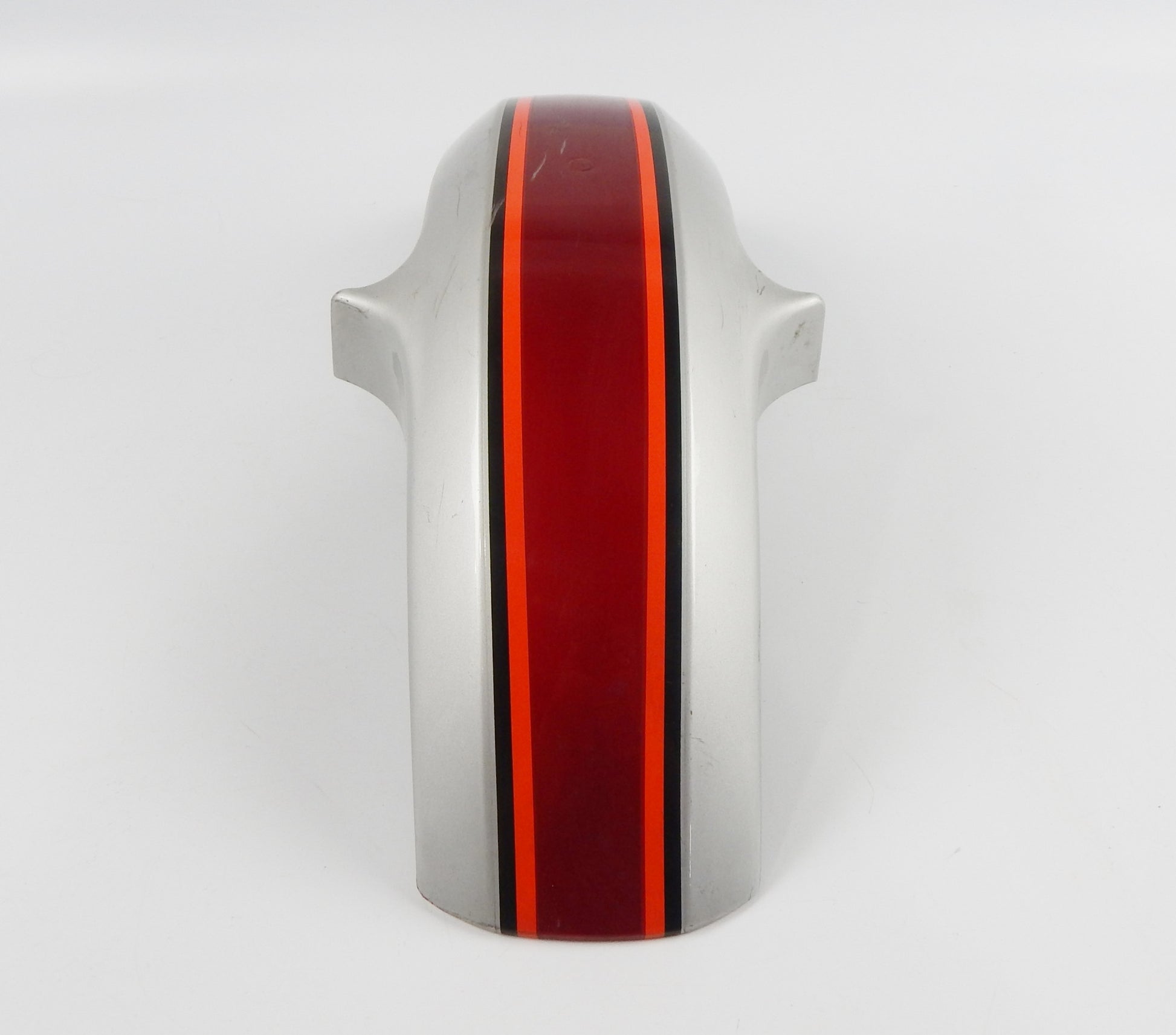 VINTAGE FRONT FENDER MUD GUARD GRAY/ORANGE/RED L=25" W=6" YAMAHA CAGIVA MORINI - MotoRaider