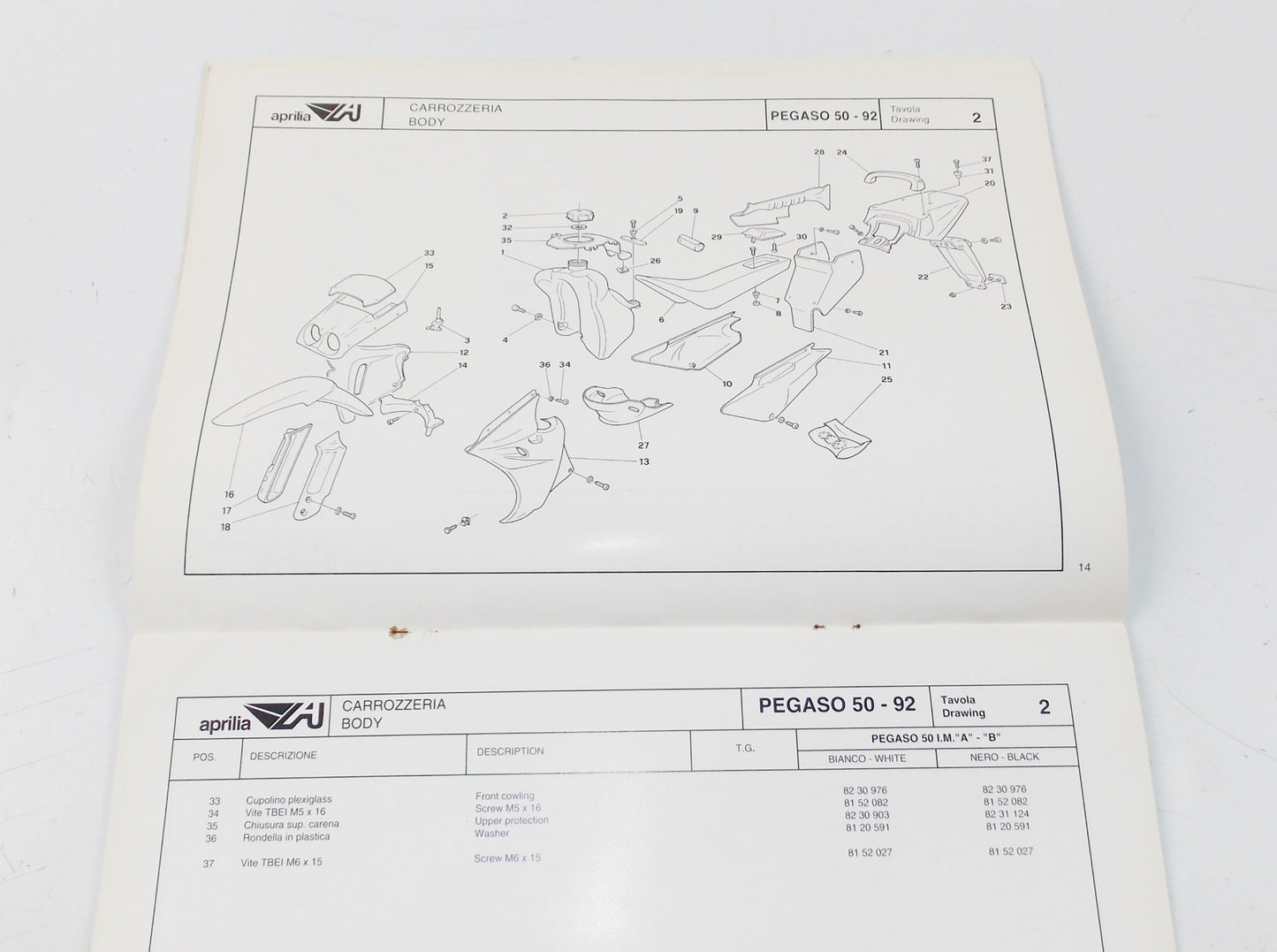 1992 APRILIA PEGASO 50 SPARE PARTS CATALOG MANUAL BOOK 217 - MotoRaider
