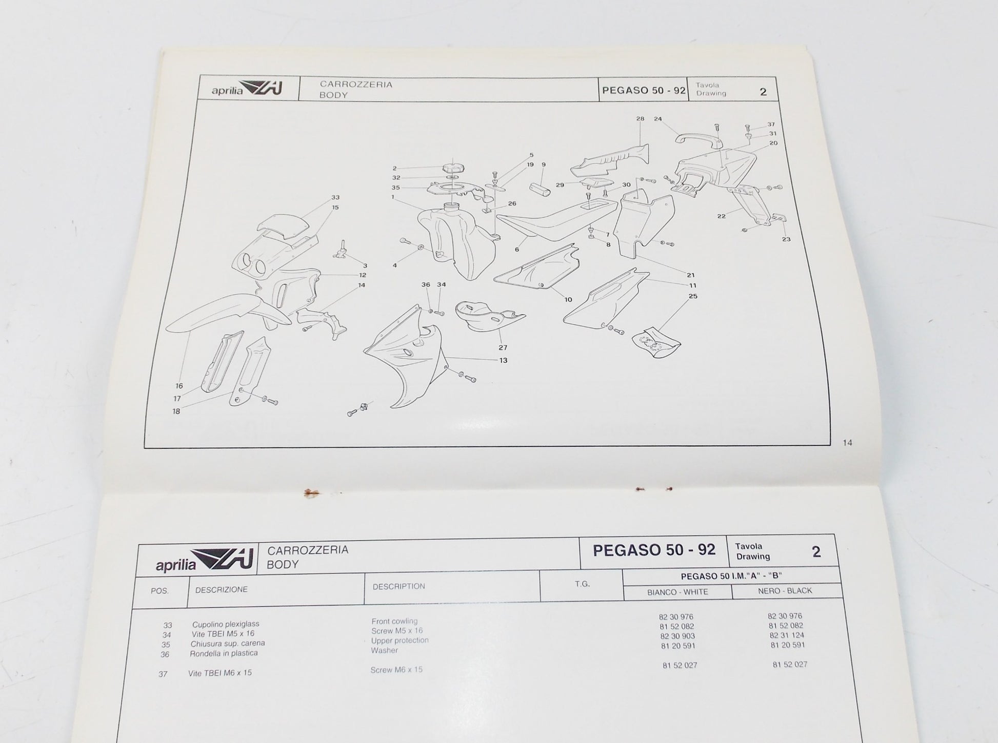 1992 APRILIA PEGASO 50 SPARE PARTS CATALOG MANUAL BOOK 217 - MotoRaider