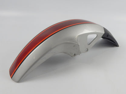 VINTAGE FRONT FENDER MUD GUARD GRAY/ORANGE/RED L=25" W=6" YAMAHA CAGIVA MORINI - MotoRaider