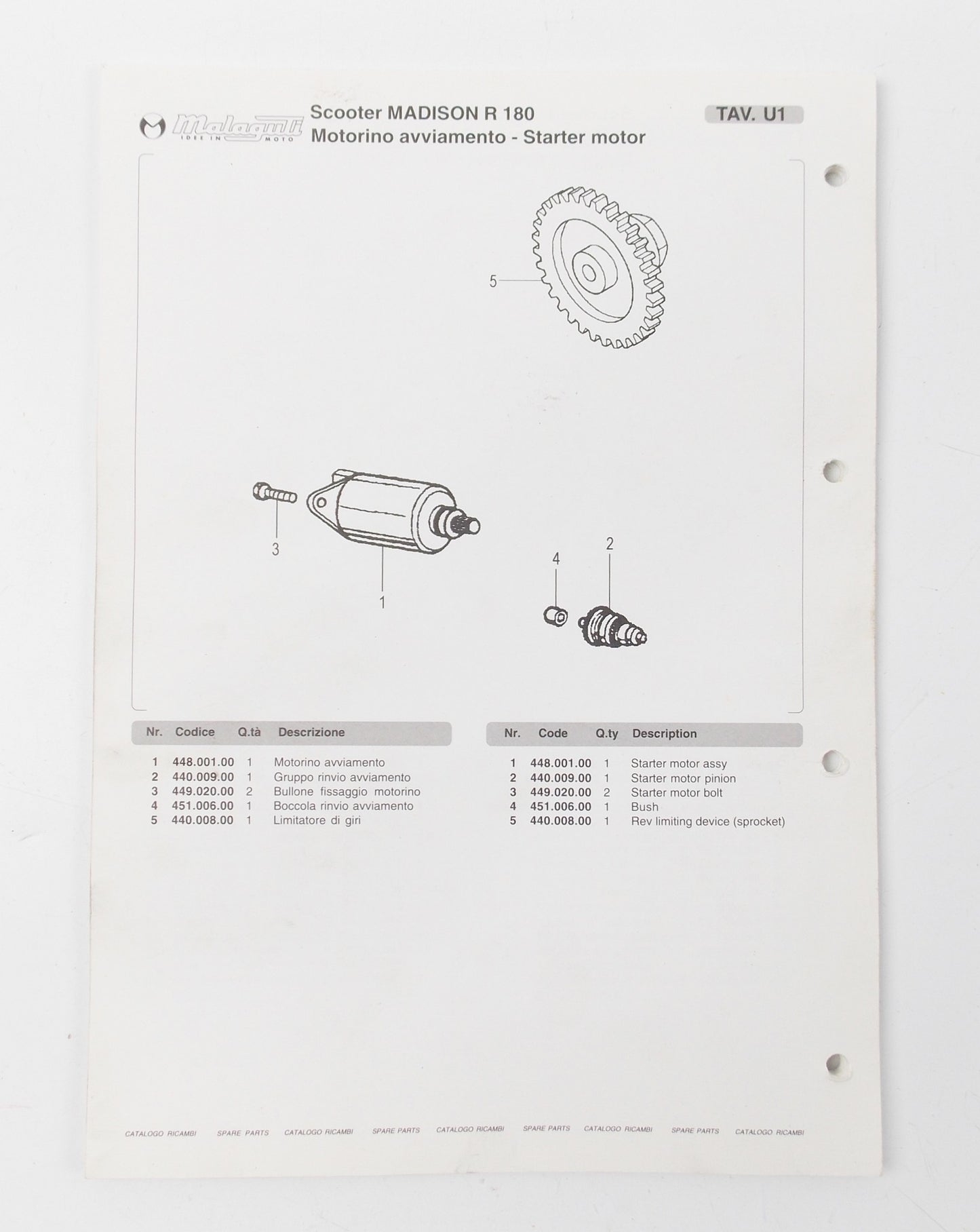 OEM MALAGUTI MADISON R 180 SPARE PARTS CATALOG MANUAL BOOK ITALIAN ENGLISH - MotoRaider
