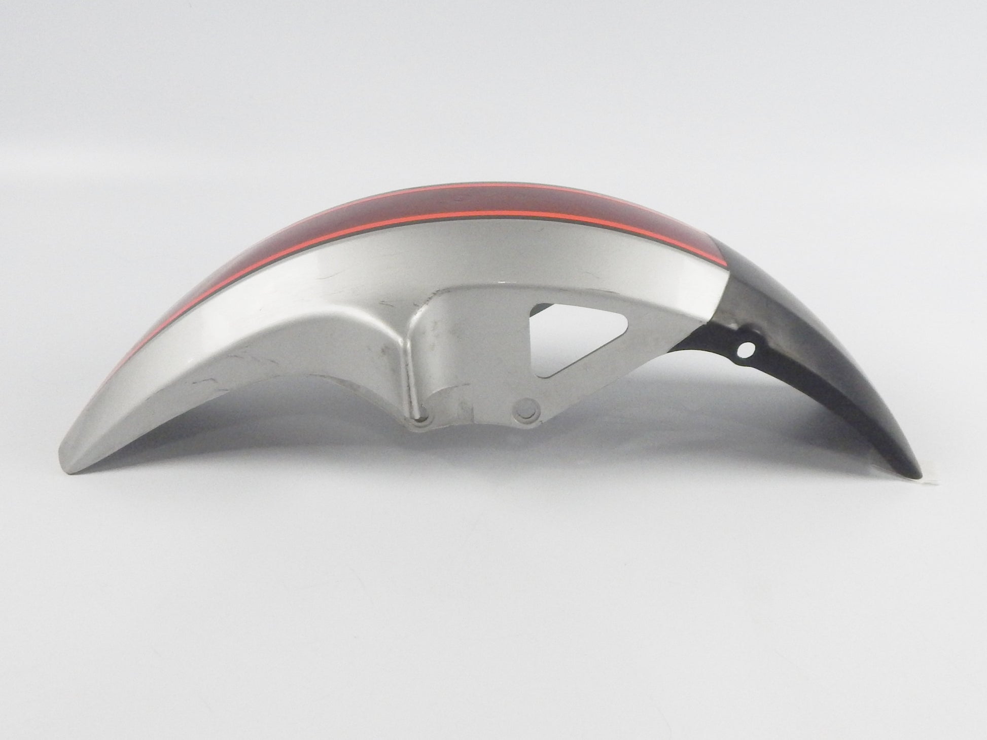 VINTAGE FRONT FENDER MUD GUARD GRAY/ORANGE/RED L=25" W=6" YAMAHA CAGIVA MORINI - MotoRaider