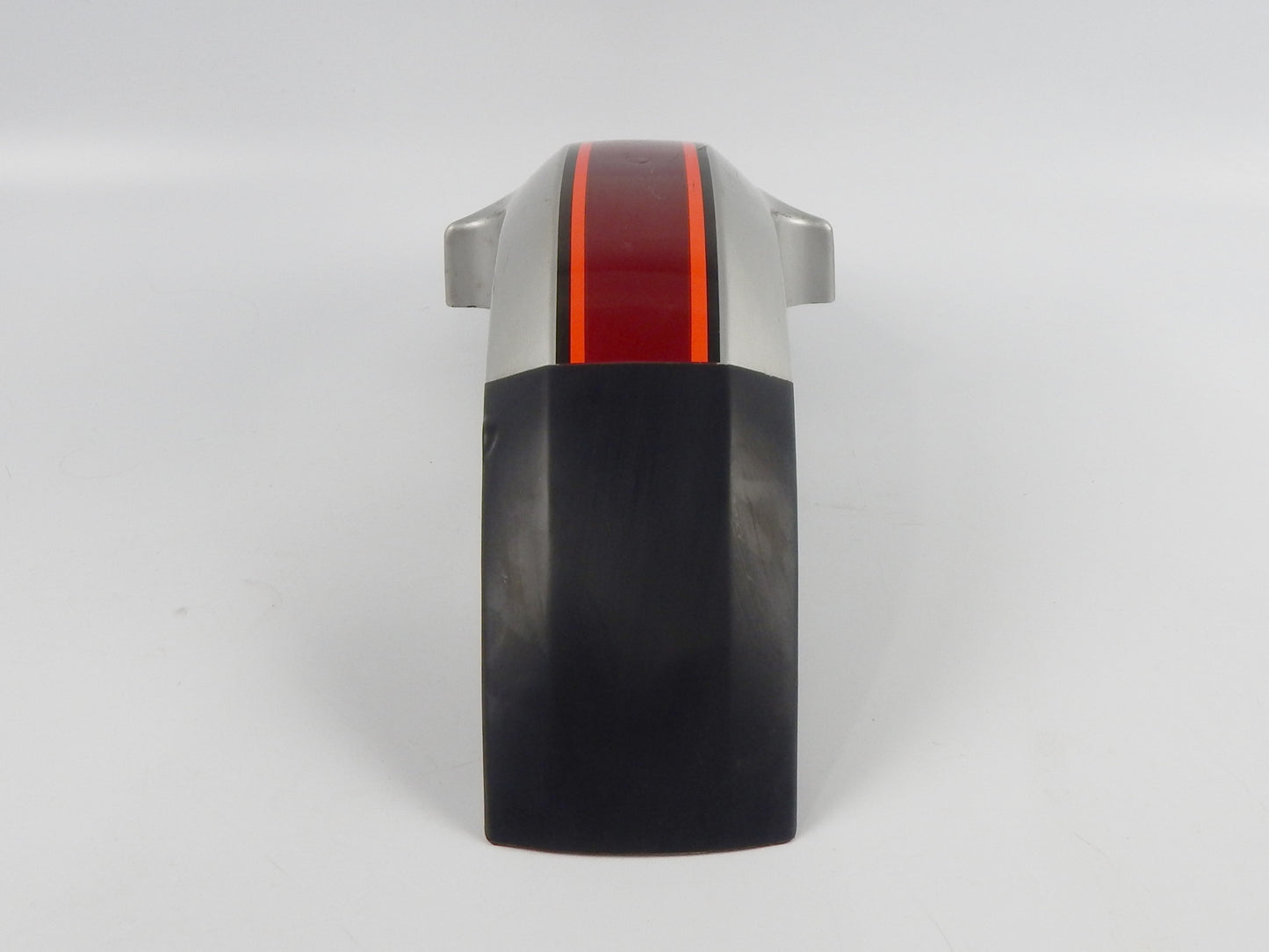 VINTAGE FRONT FENDER MUD GUARD GRAY/ORANGE/RED L=25" W=6" YAMAHA CAGIVA MORINI - MotoRaider