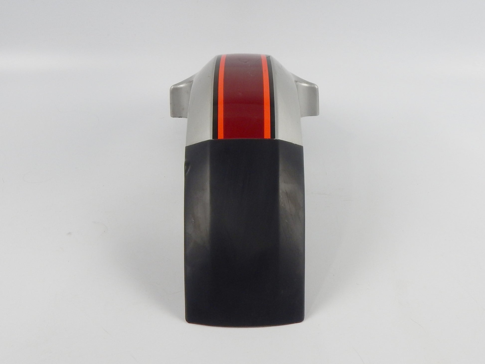 VINTAGE FRONT FENDER MUD GUARD GRAY/ORANGE/RED L=25" W=6" YAMAHA CAGIVA MORINI - MotoRaider