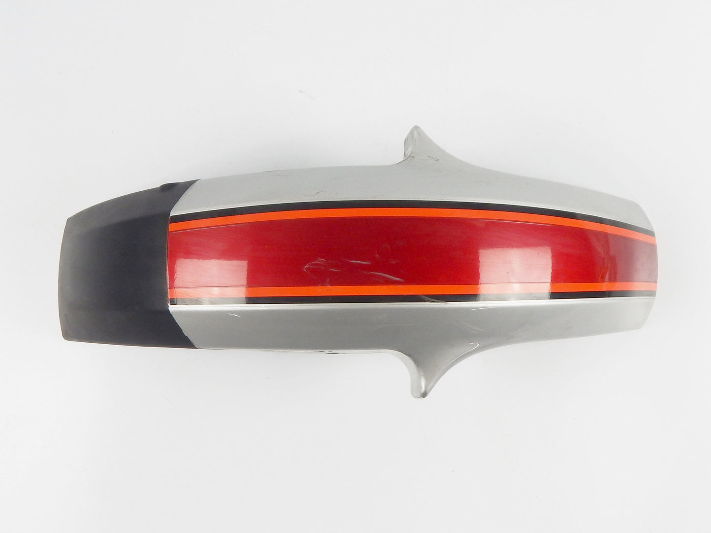 VINTAGE FRONT FENDER MUD GUARD GRAY/ORANGE/RED L=25" W=6" YAMAHA CAGIVA MORINI - MotoRaider