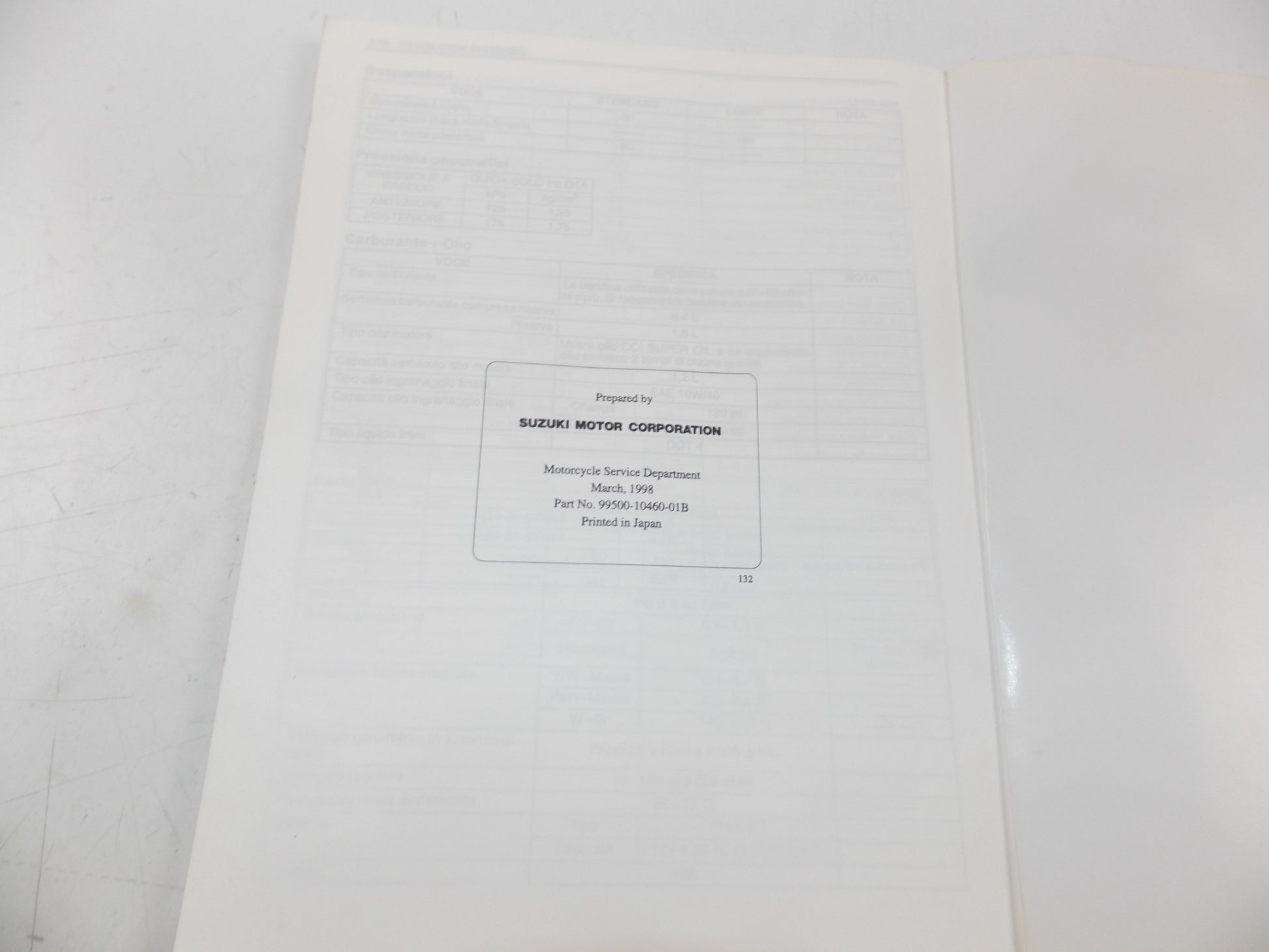 03/1998 SERVICE MANUAL MAINTENANCE BOOK SUZUKI TR50S ITALIAN 99500-10460-01B - MotoRaider