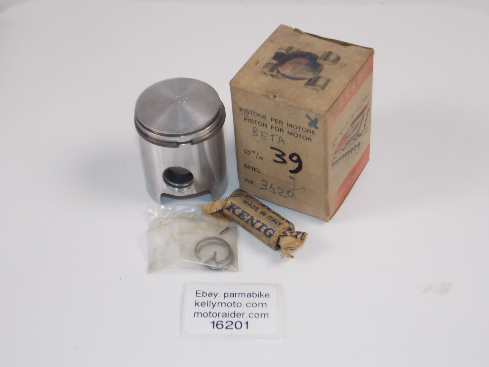 NOS ASSO WERKE 3420 BETA 25-7300 PISTON 39MM + RINGS + 14MM PIN + CIRCLIPS 16201 - MotoRaider