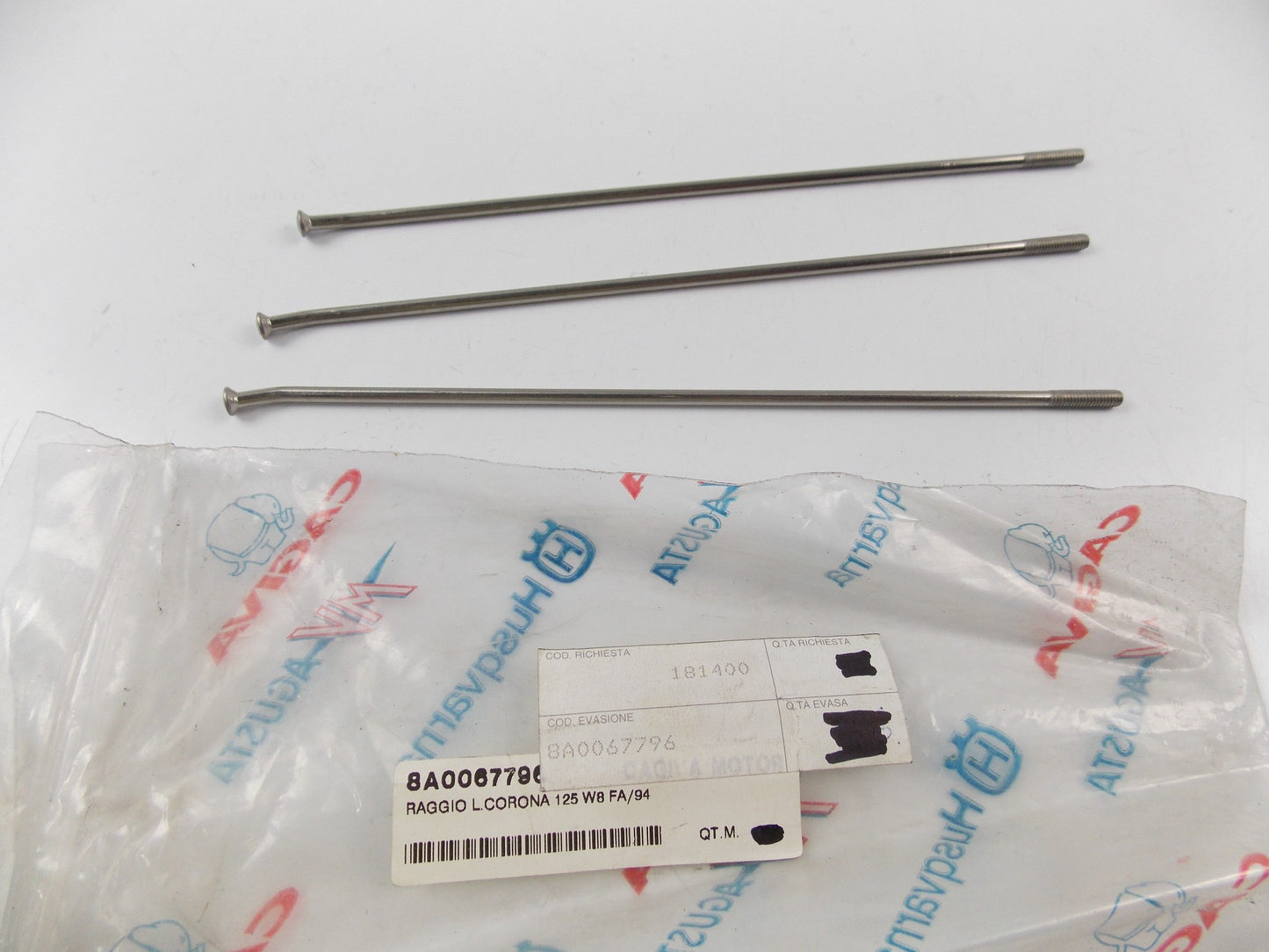 NOS OEM CAGIVA 94 W8 FA 125 REAR WHEEL SPOKE, DISC SIDE SET OF 3 8A0067796 - MotoRaider