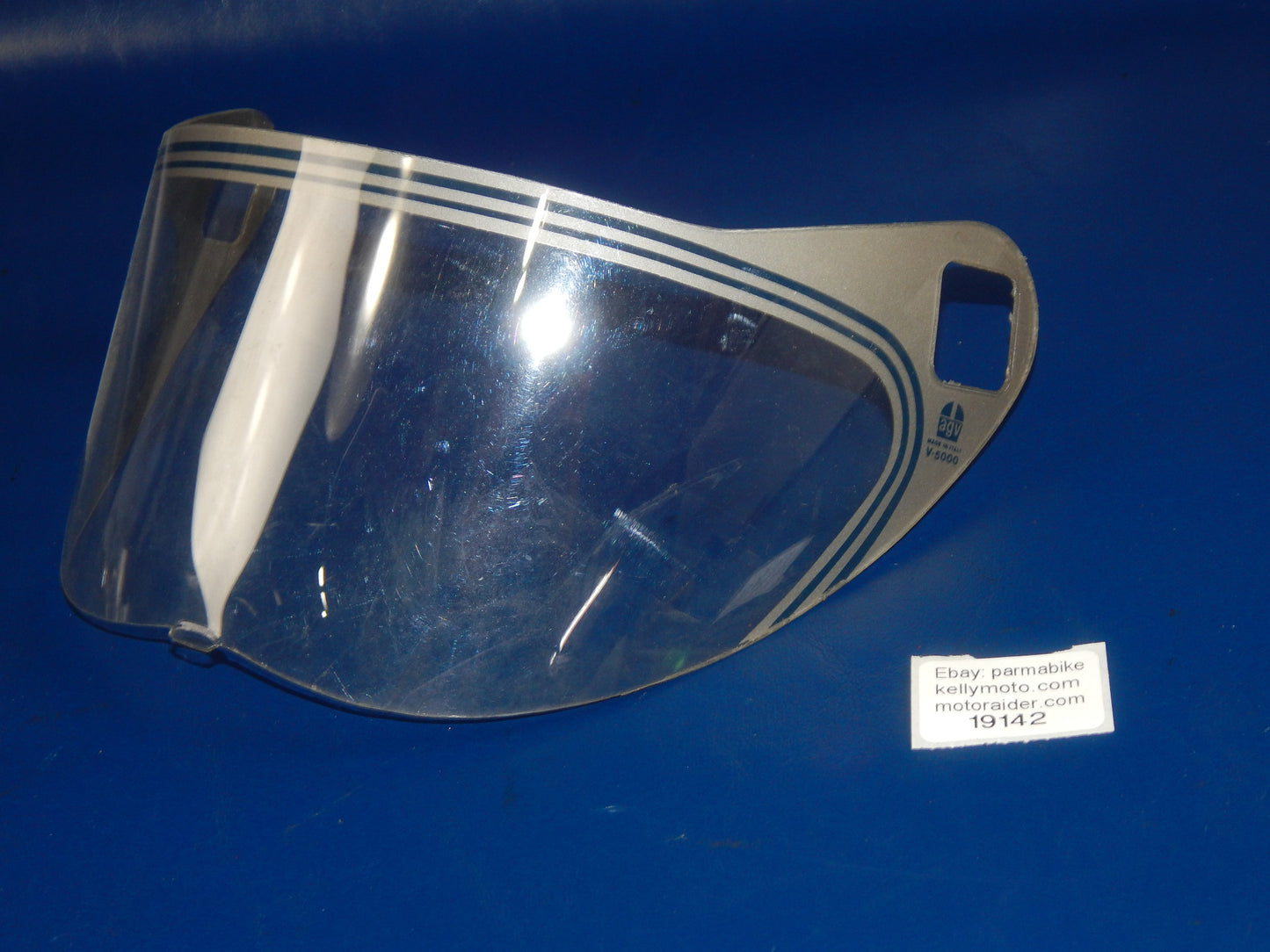 VINTAGE MOTORCYCLE HELMET AGV V 5000 CLEAR VISOR SHIELD SCREEN GREY BLUE ITALY - MotoRaider
