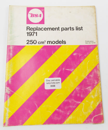 1971 ORIGINAL BSA 250cc REPLACEMENT SPARE PARTS LIST B25SS B25T VICTOR 00-5720 - MotoRaider