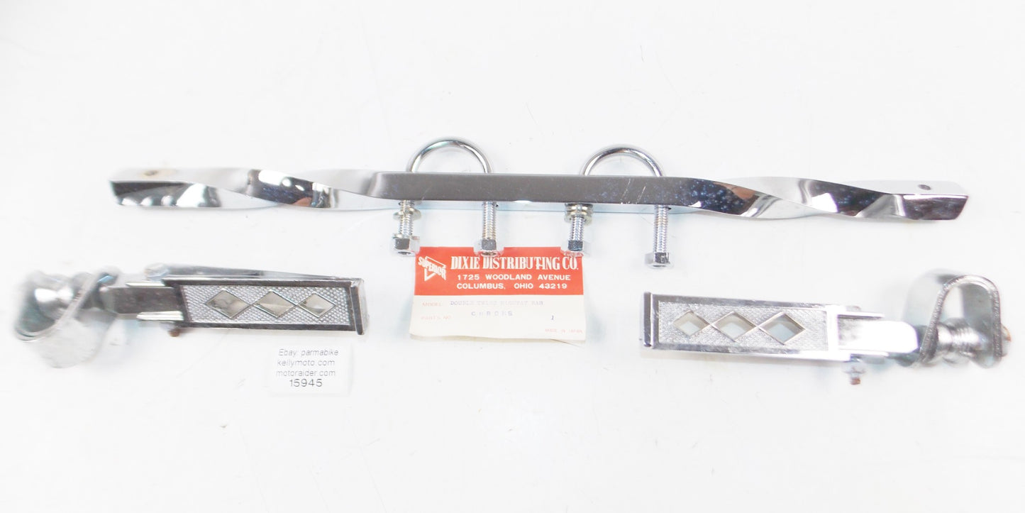 1970's CHROME DOUBLE TWISTED HIGHWAY+FOOTREST BAR 5/8" LENGTH 17 3/4" CHOPPER - MotoRaider