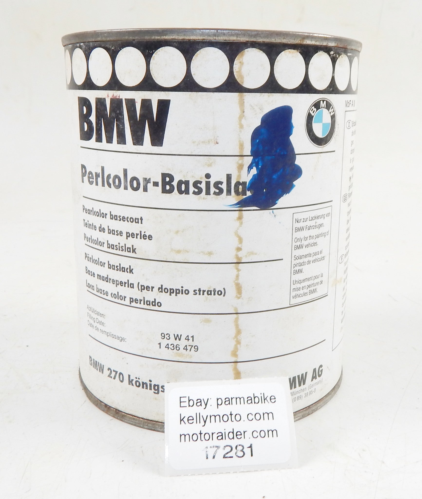OEM BMW PAINT CAN 1000ml PEARL COLOR BASE COAT BMW 270 ROYAL BLUE (königsblau) - MotoRaider