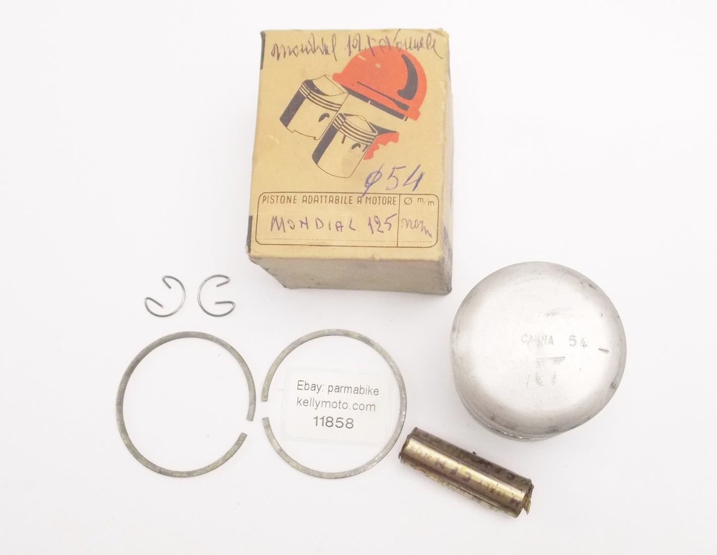 NOS DINAMIN PISTON + RINGS + PIN + CLIPS SET D. 54 mm MONDIAL 125cc - MotoRaider