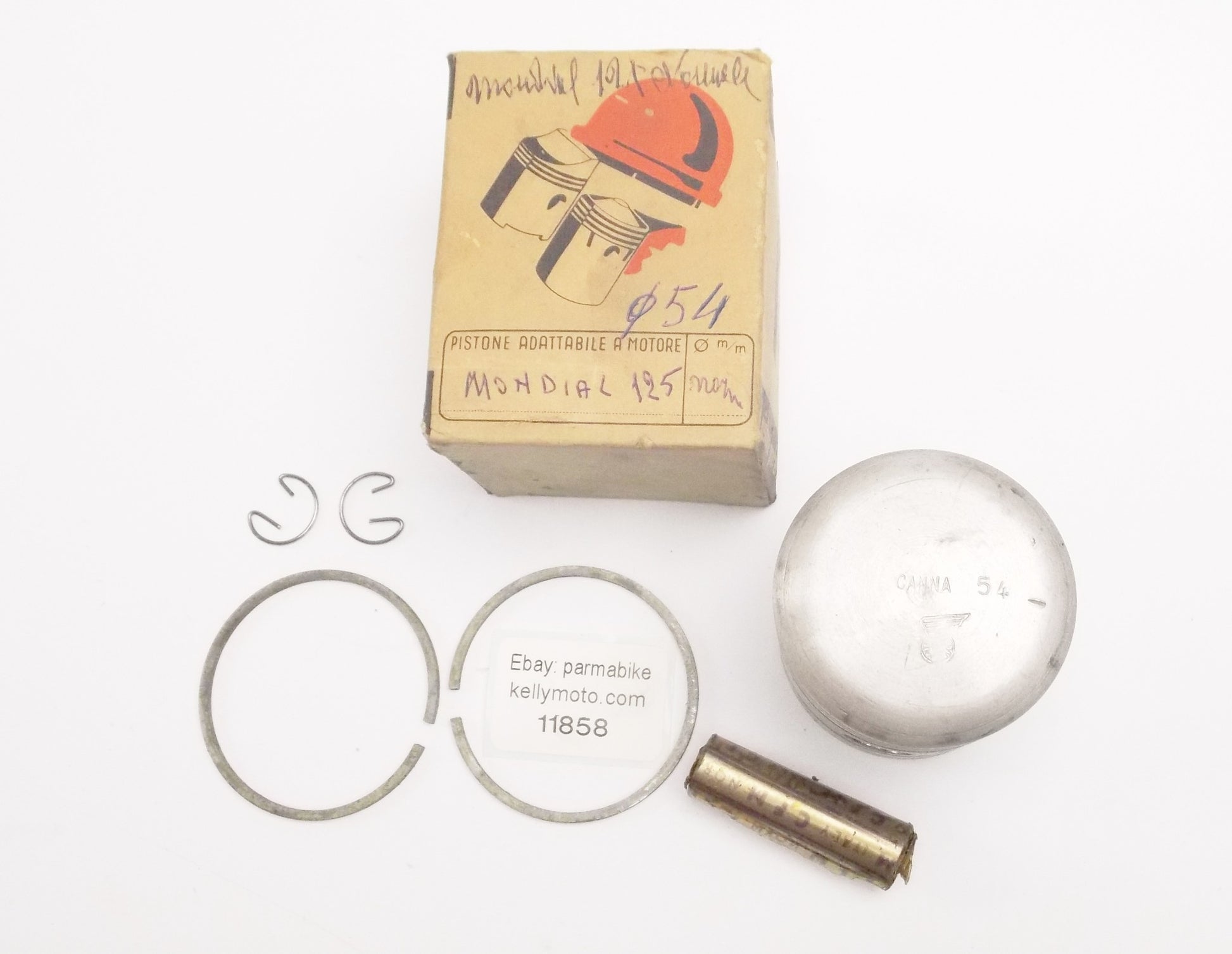 NOS DINAMIN PISTON + RINGS + PIN + CLIPS SET D. 54 mm MONDIAL 125cc - MotoRaider